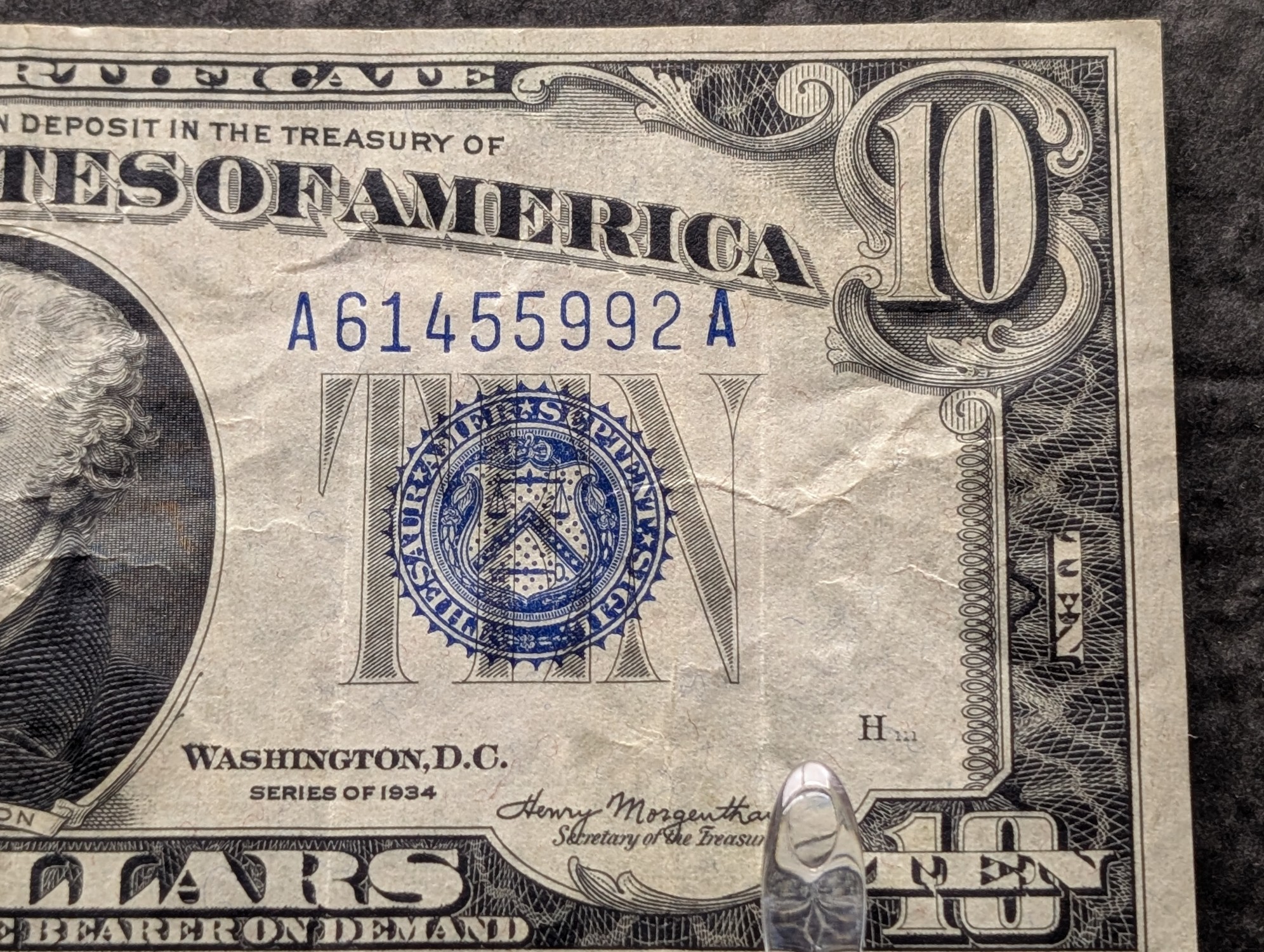 1934 Series $10 Silver Certificate - Better Than Average Note
