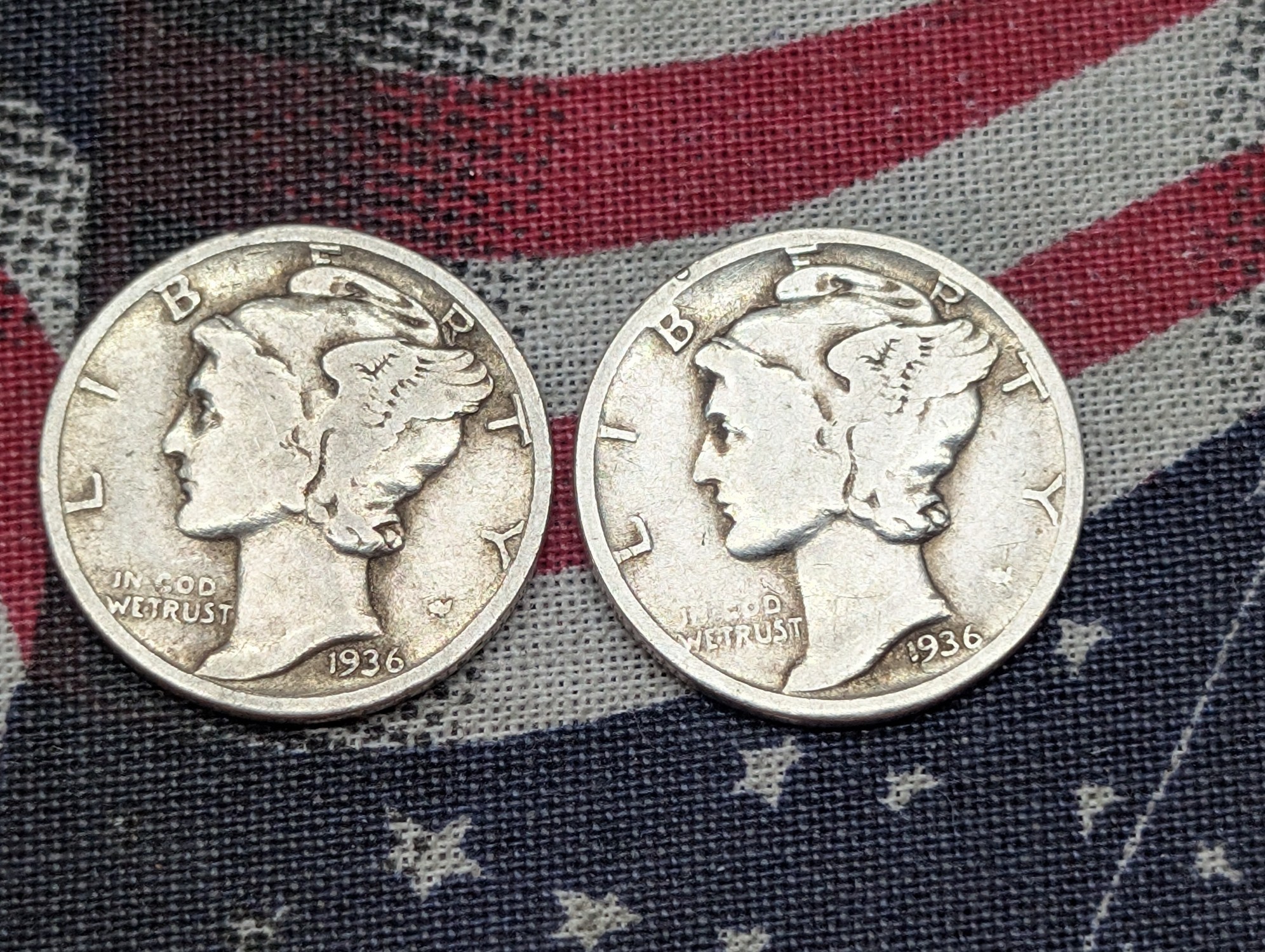 (3) 1936 Mercury Dimes , 90% Silver, 90 Years old