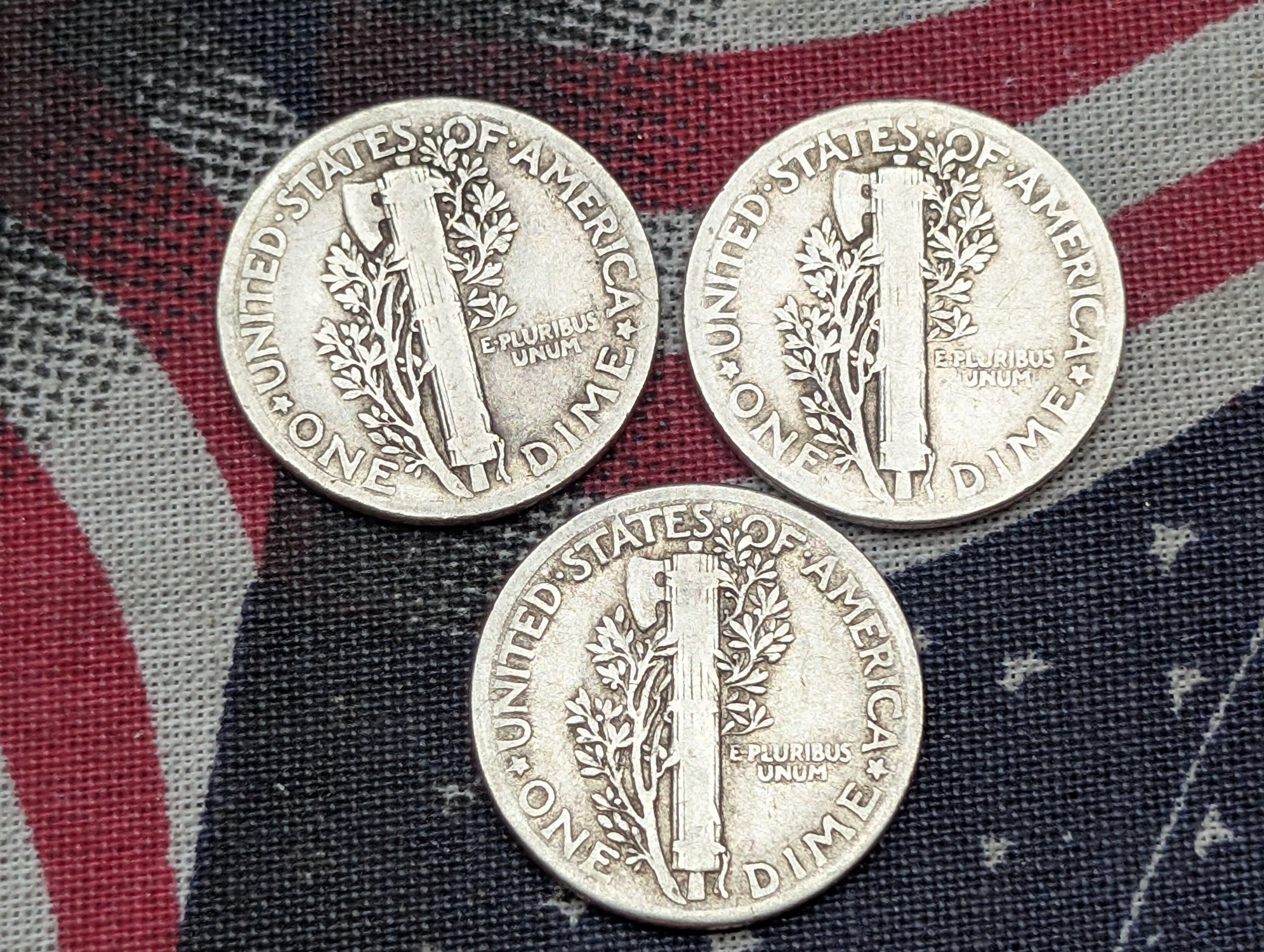 (3) 1936 Mercury Dimes , 90% Silver, 90 Years old