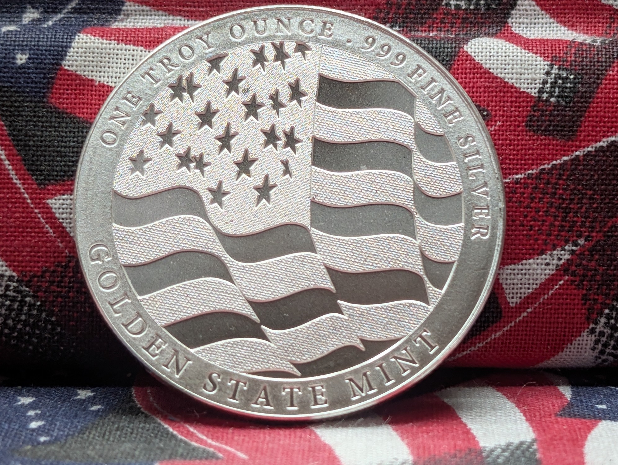 Golden State Mint 1 Troy Ounce .999 Silver, American Flag & Eagle, BU