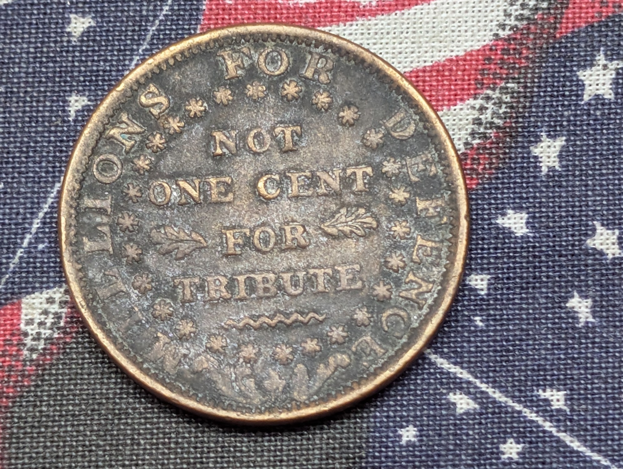 1837 Millions For Defence Not One Cent HARD TIMES TOKEN, 190 Years Old!