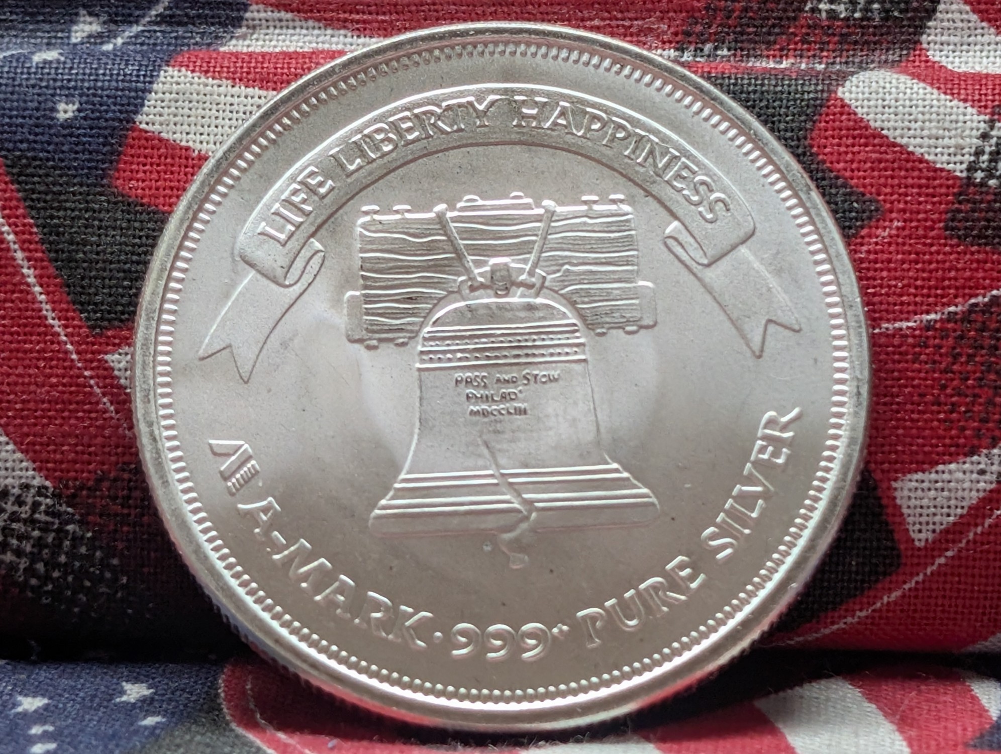 1 Troy Ounce .999 Silver, A-Mark/Liberty Bell, BU
