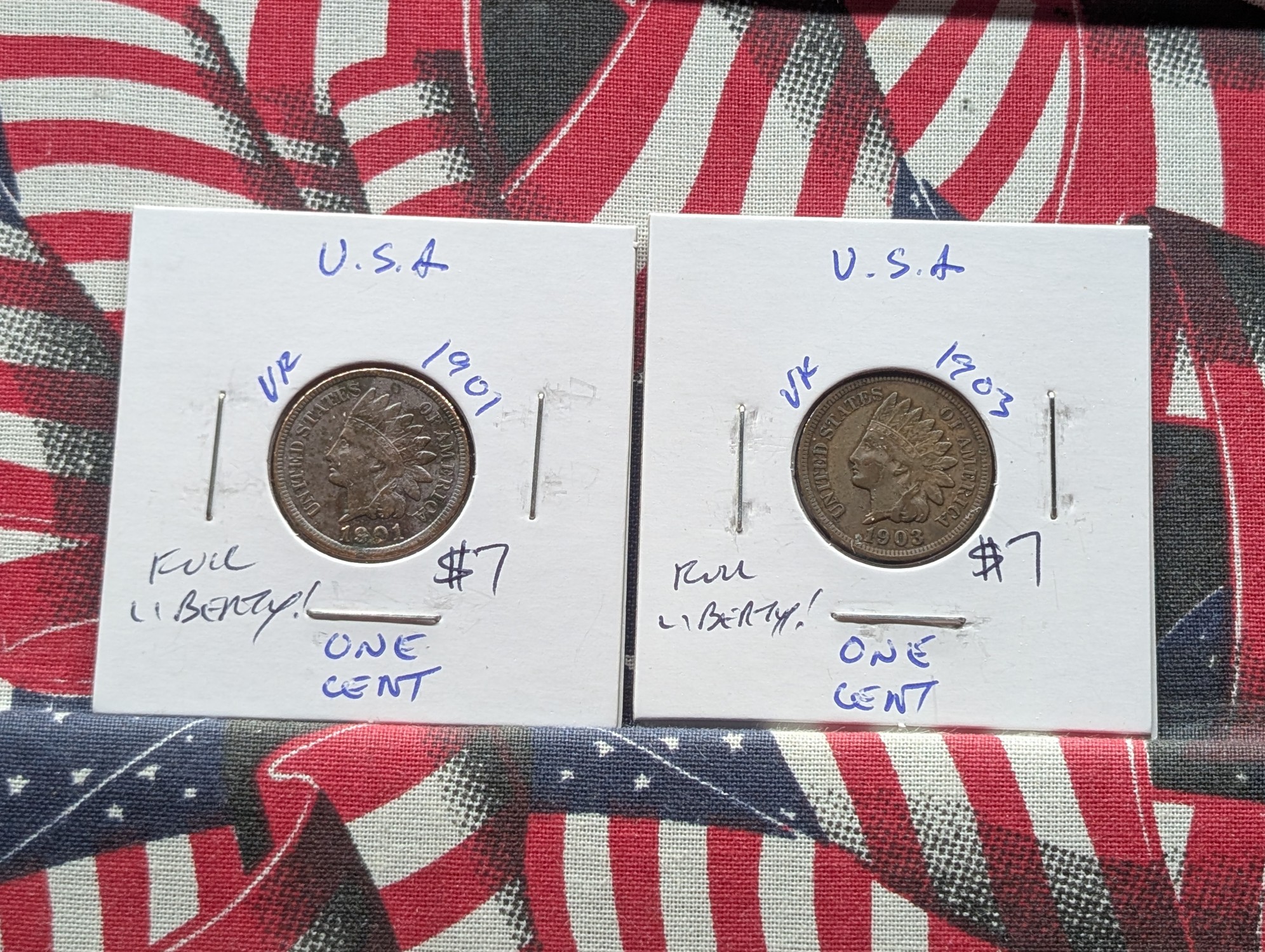 1901 & 1903 Indian Head Cents - Full Liberty w/Diamonds!