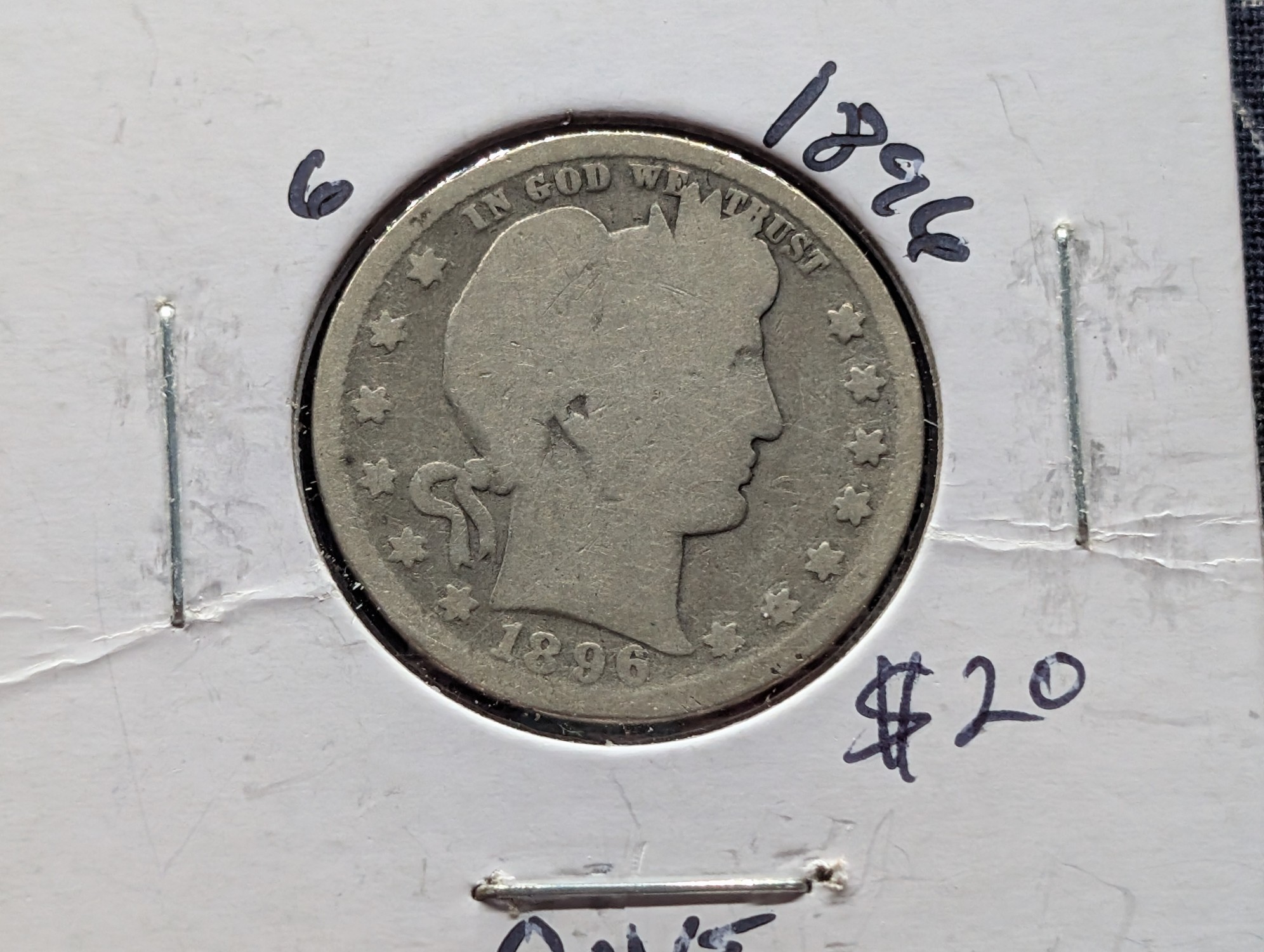 1896 Barber 90% Silver Quarter