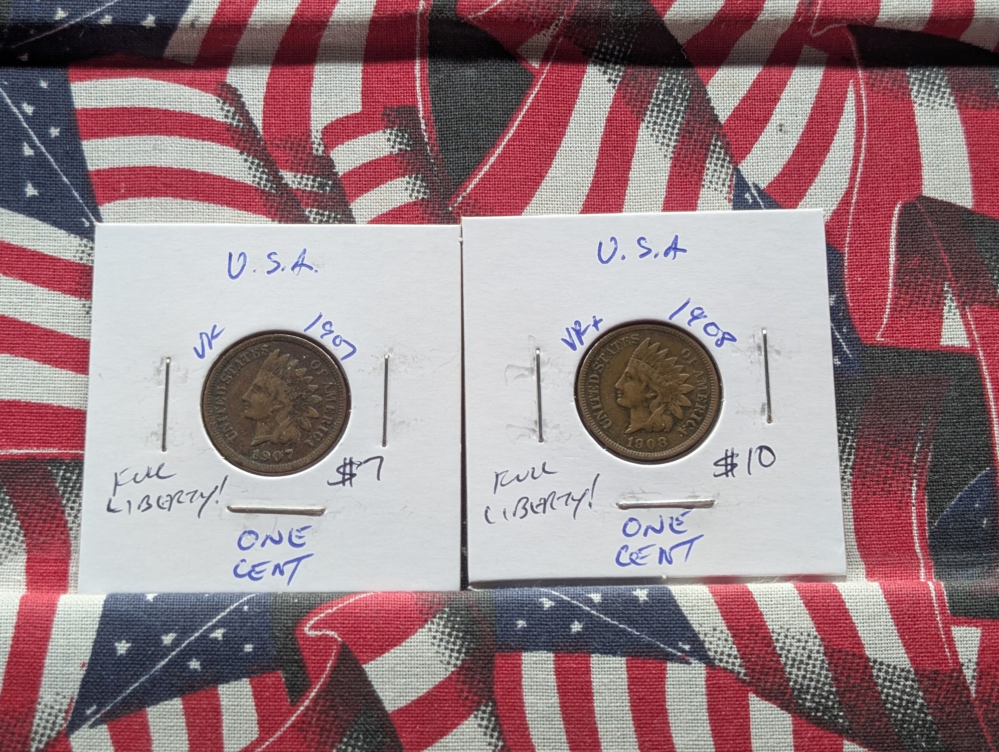 1907 & 1908 Indian Head Cents - Full Liberty w/Diamonds!