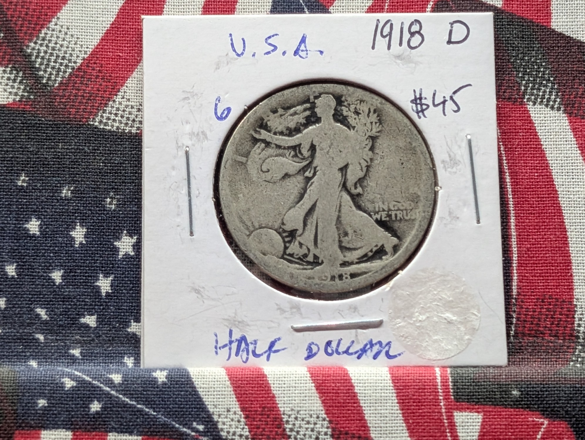 1918-D Walking Liberty 90% Silver Half Dollar