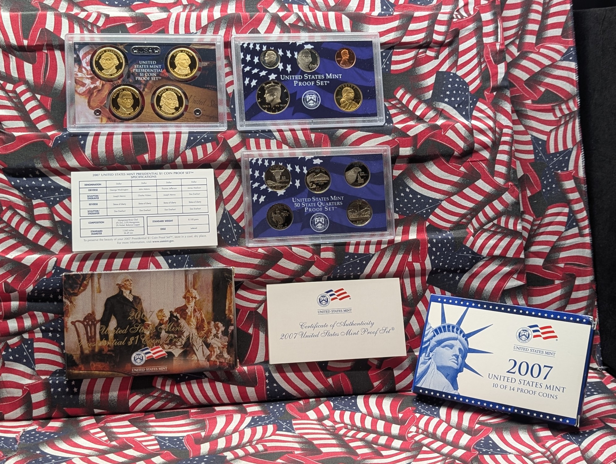 2007-S U.S. Mint Proof Set with State Quarters, Sacagawea Dollar and First Year for Presidential Dollars in OGP w/ COA