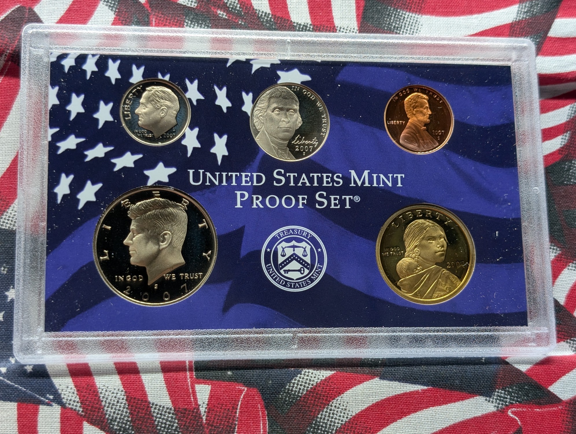 2007-S U.S. Mint Proof Set with State Quarters, Sacagawea Dollar and First Year for Presidential Dollars in OGP w/ COA