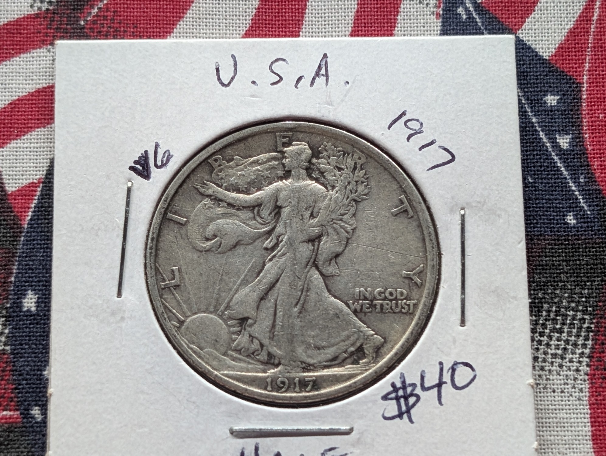 1917 Walking Liberty 90% Silver Half Dollar