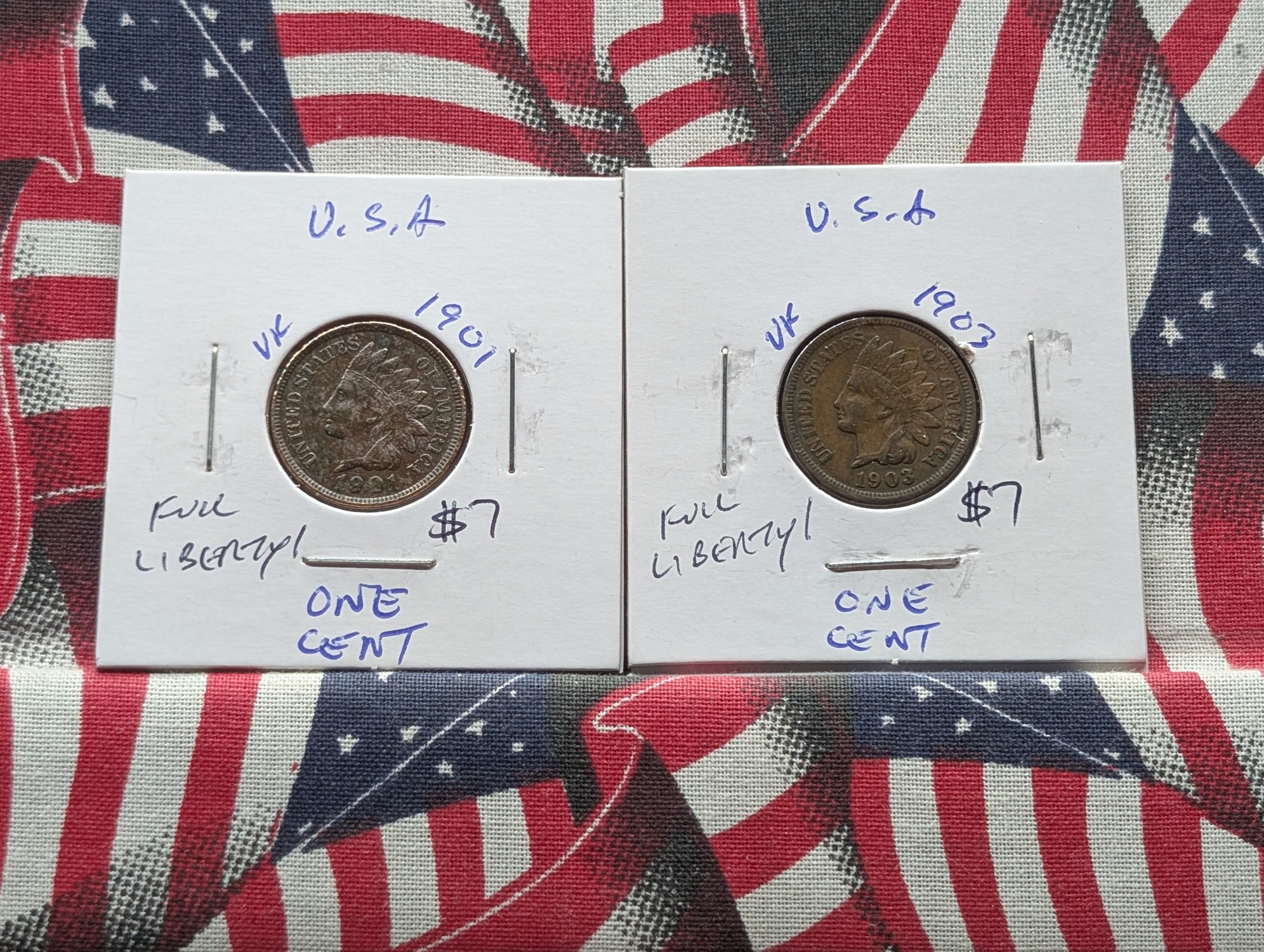 1901 & 1903 Indian Head Cents - Full Liberty w/Diamonds!