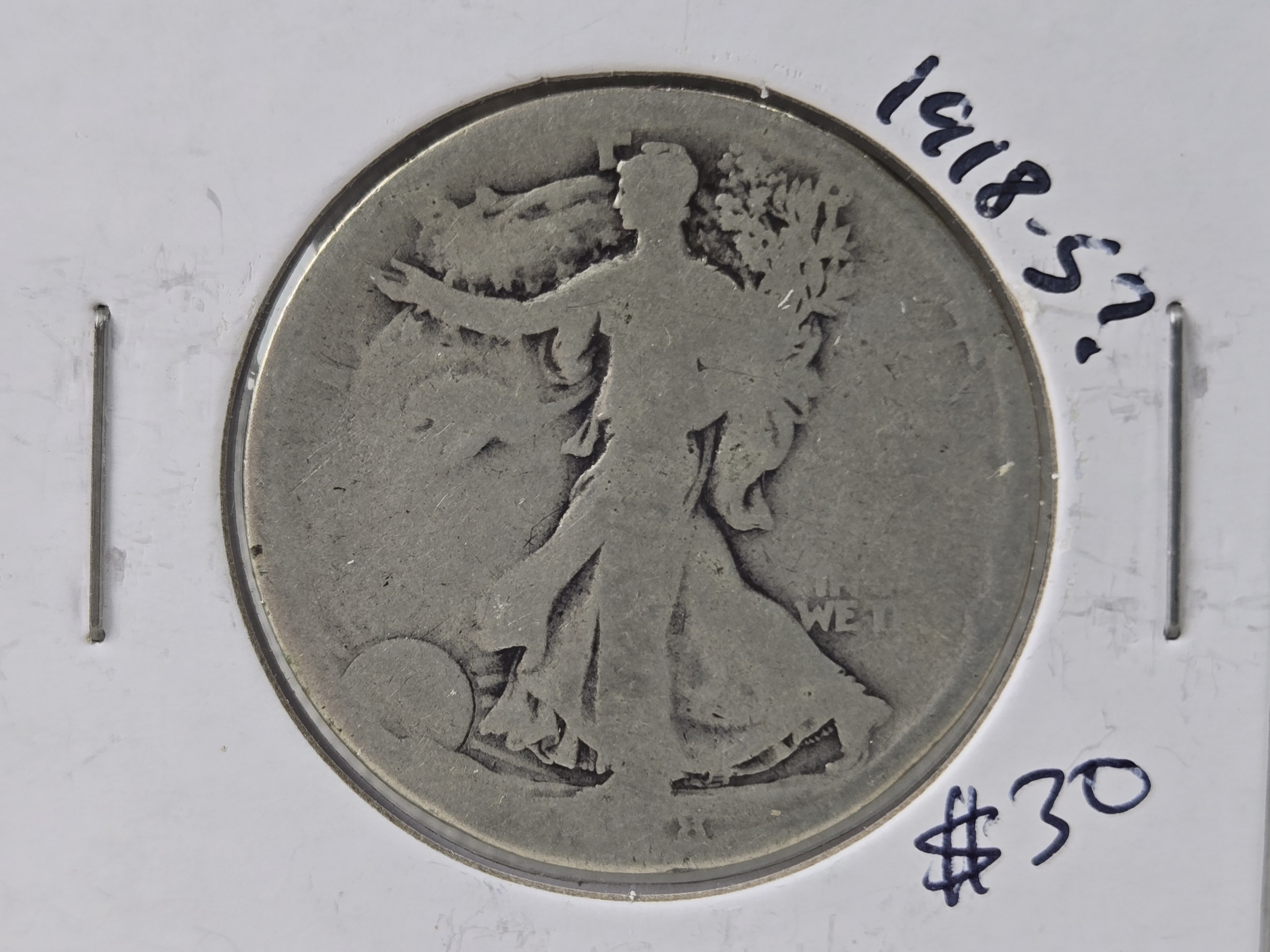 1918-S Walking Liberty 90% Silver Half Dollar