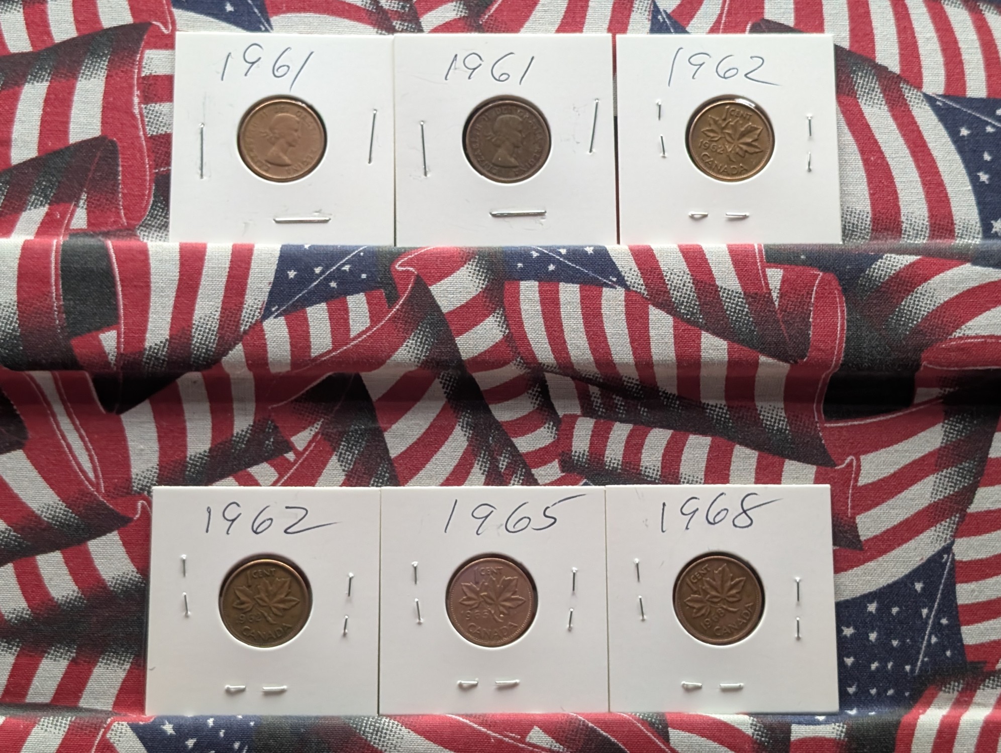 (2) 1961, (2) 1962, 1965 And 1968 Canadian Cents