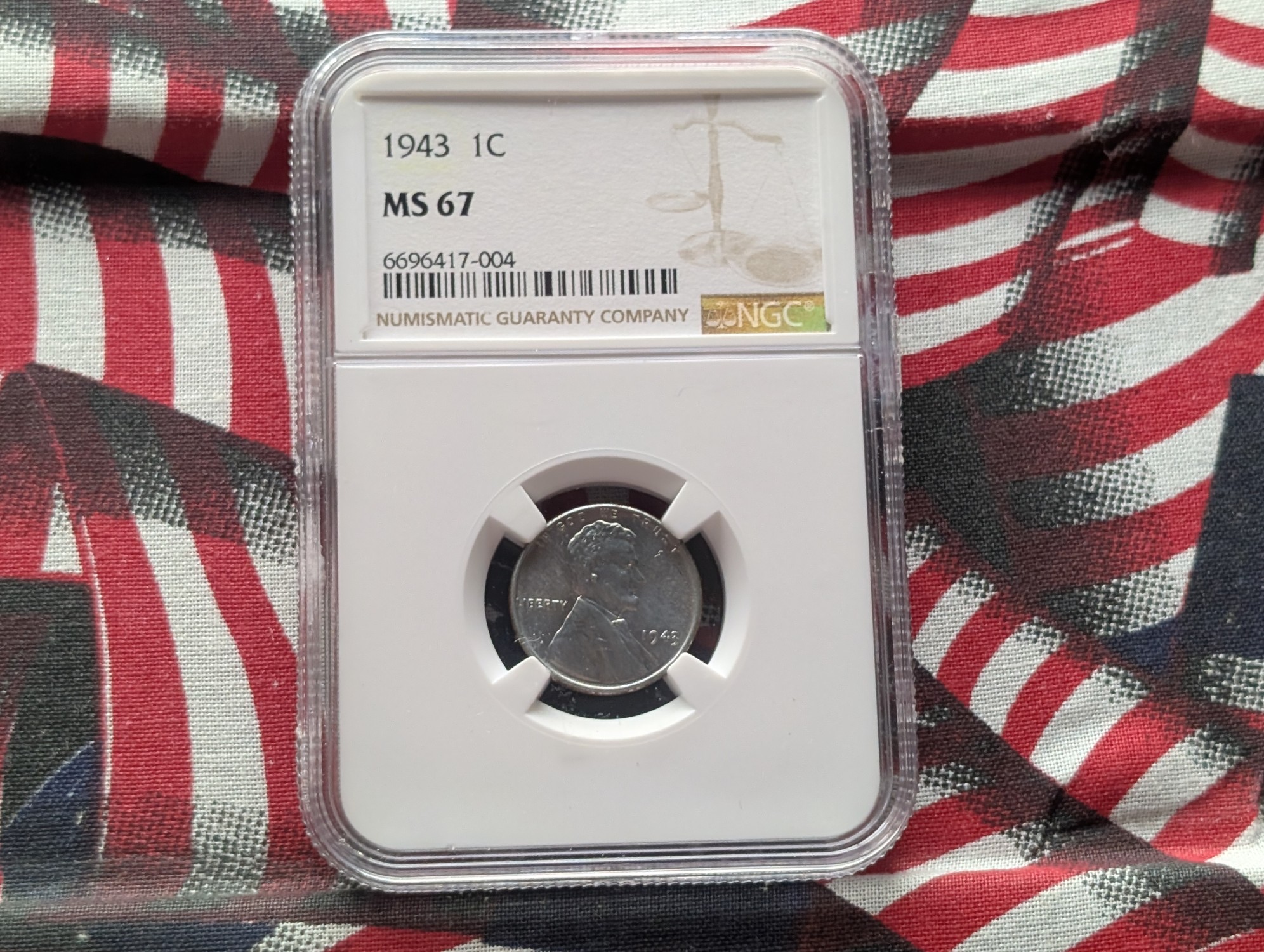 1943 Lincoln Steel Wheat Cent NGC MS67