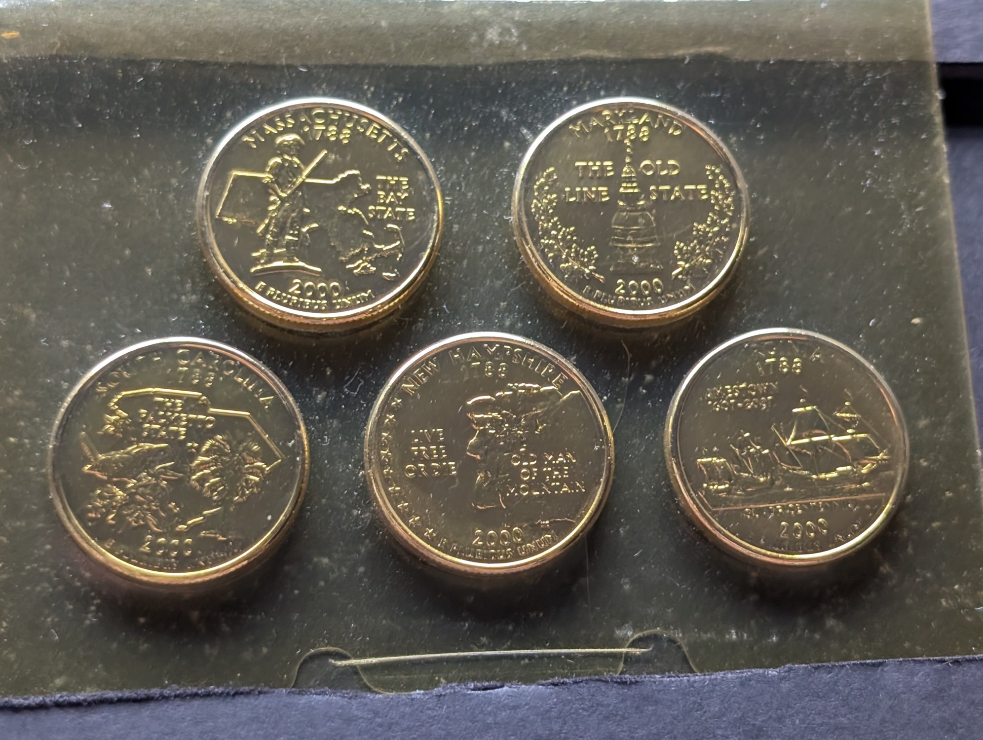 2000 24kt Gold Plated U.S. 5 Coin State Quarter Set Special Limited Edition