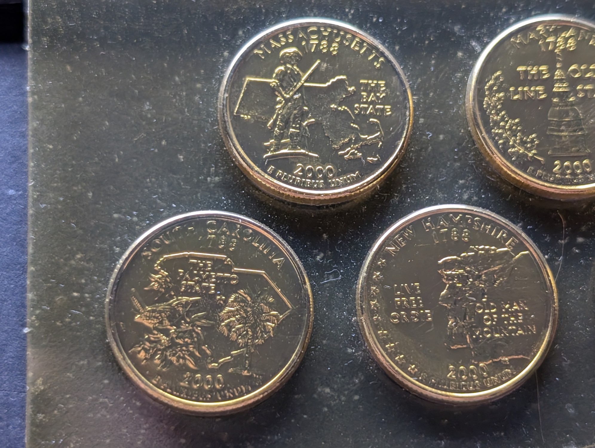 2000 24kt Gold Plated U.S. 5 Coin State Quarter Set Special Limited Edition