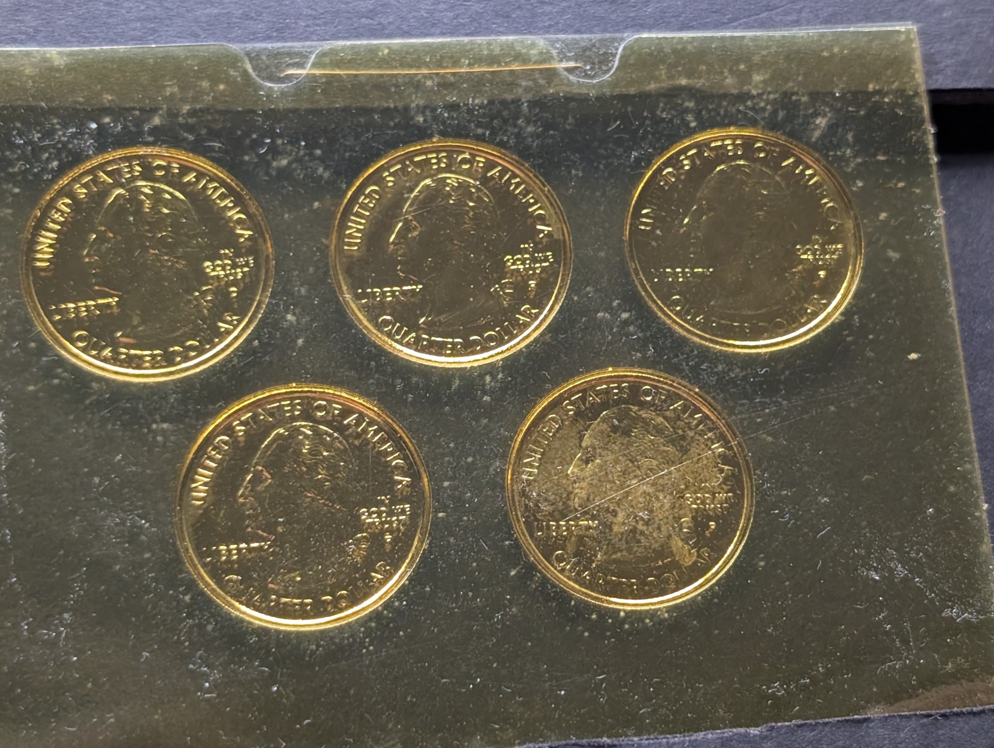 2000 24kt Gold Plated U.S. 5 Coin State Quarter Set Special Limited Edition