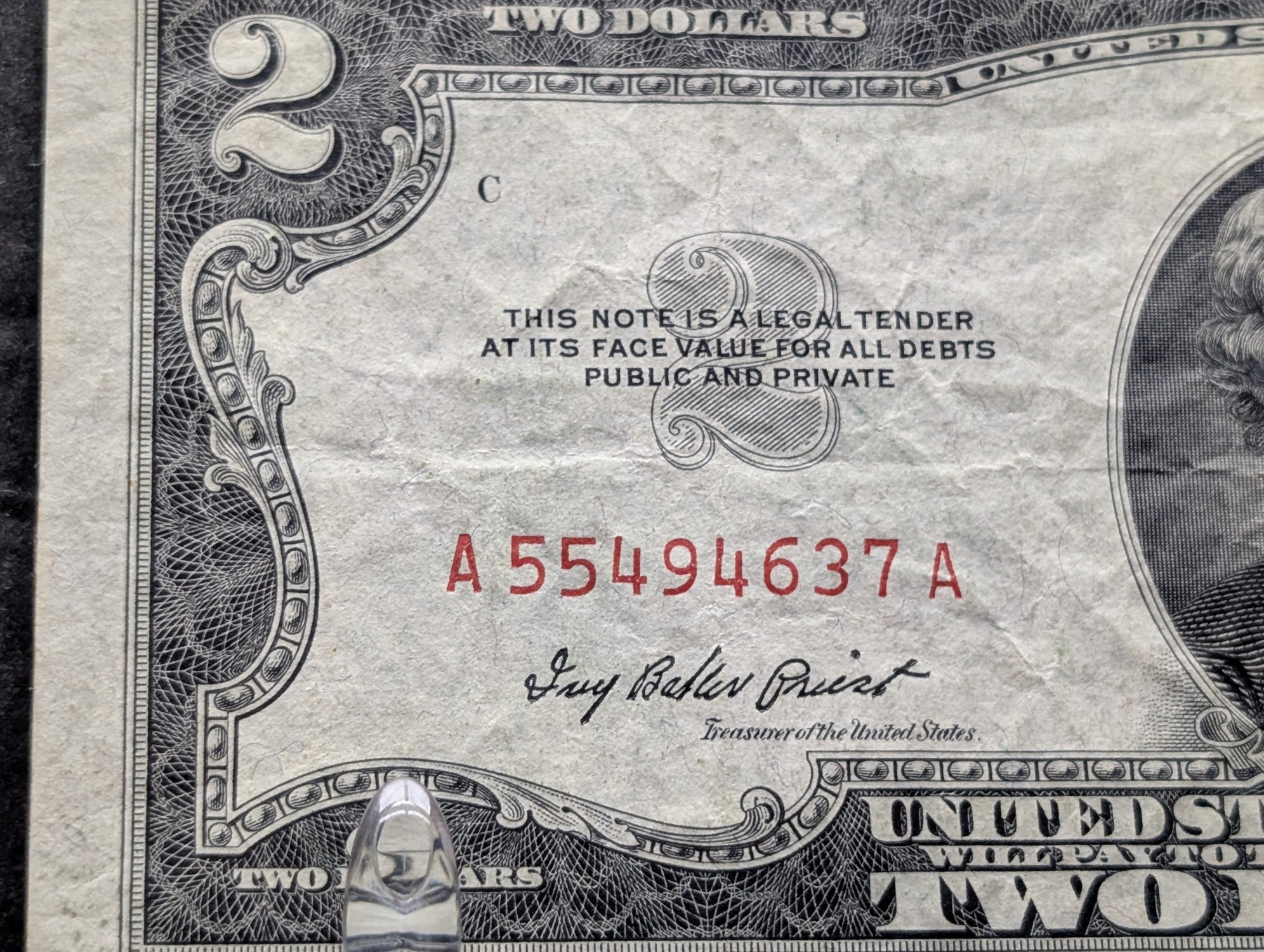 1953 A Series $2 United States Red Seal Banknote