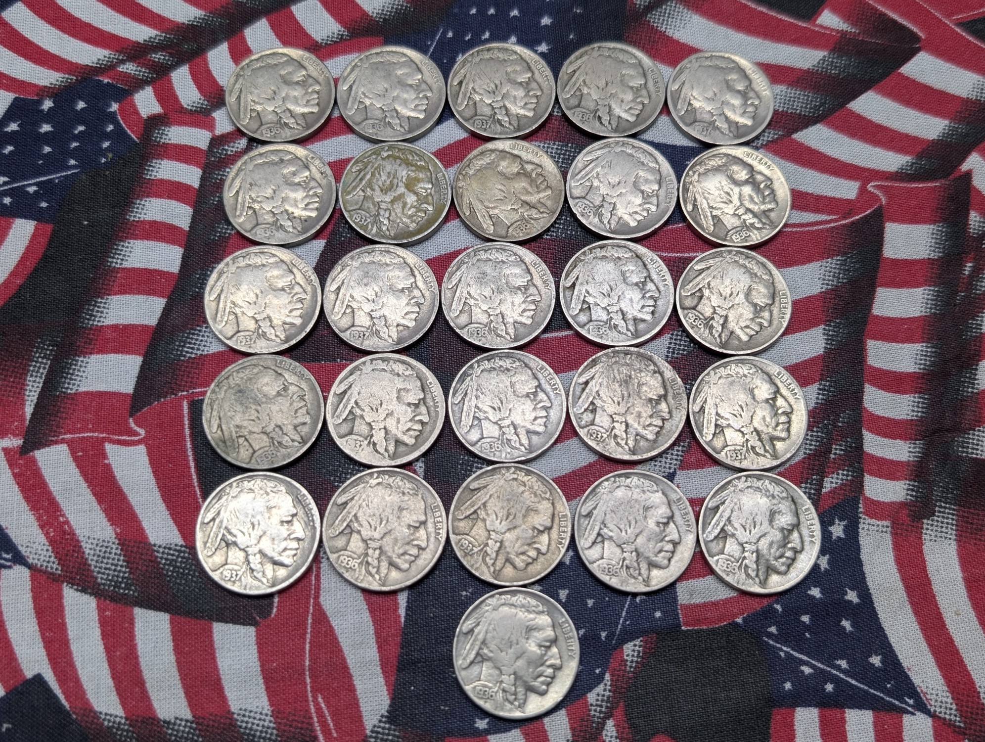 (26) 1936/1937 Indian Head Buffalo Nickels