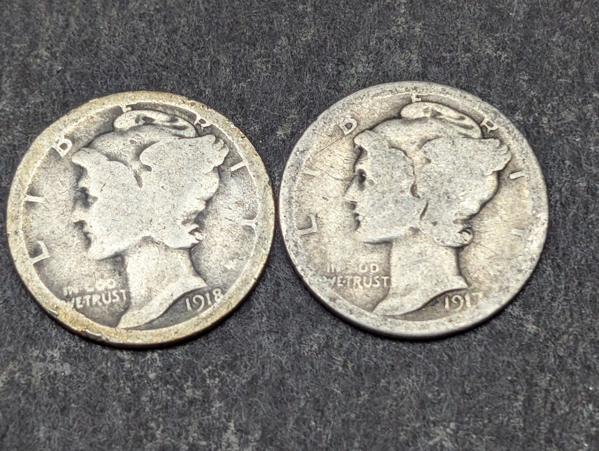 1916, 1917, & 1918 Mercury 90% Silver Dimes