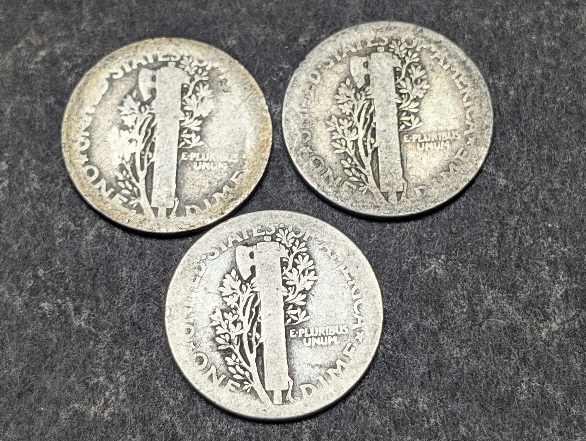 1916, 1917, & 1918 Mercury 90% Silver Dimes