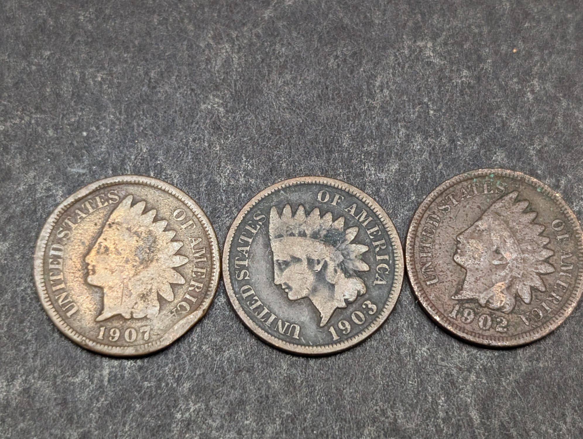 1901, 1902, (3) 1903, (2) 1905, 1906, (2) 1907 Indian Head Cents