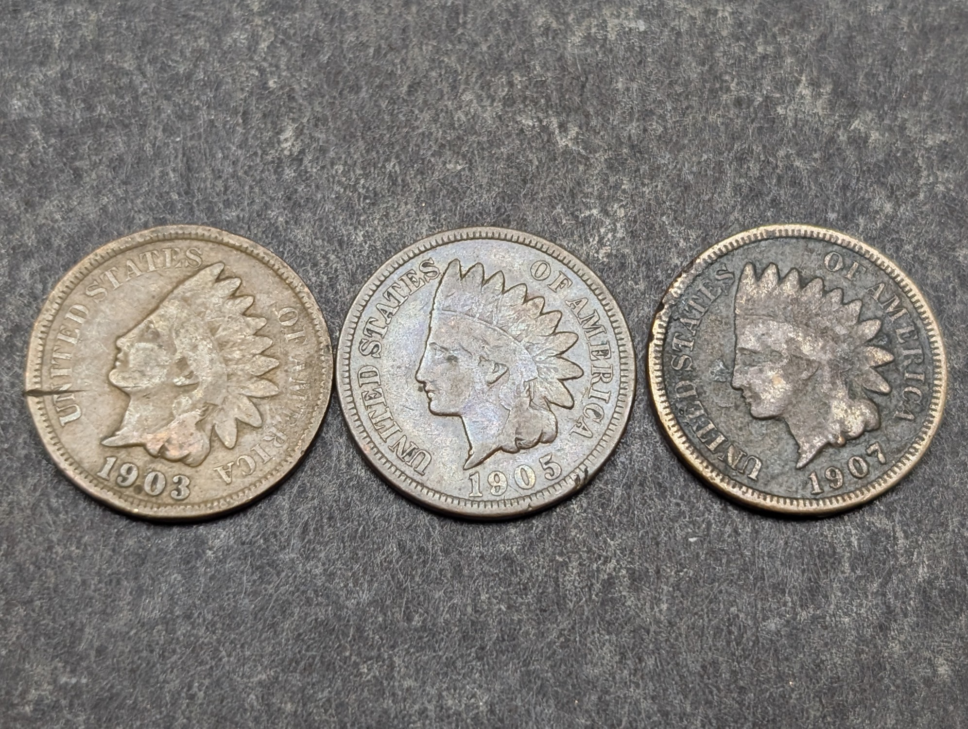 1901, 1902, (3) 1903, (2) 1905, 1906, (2) 1907 Indian Head Cents