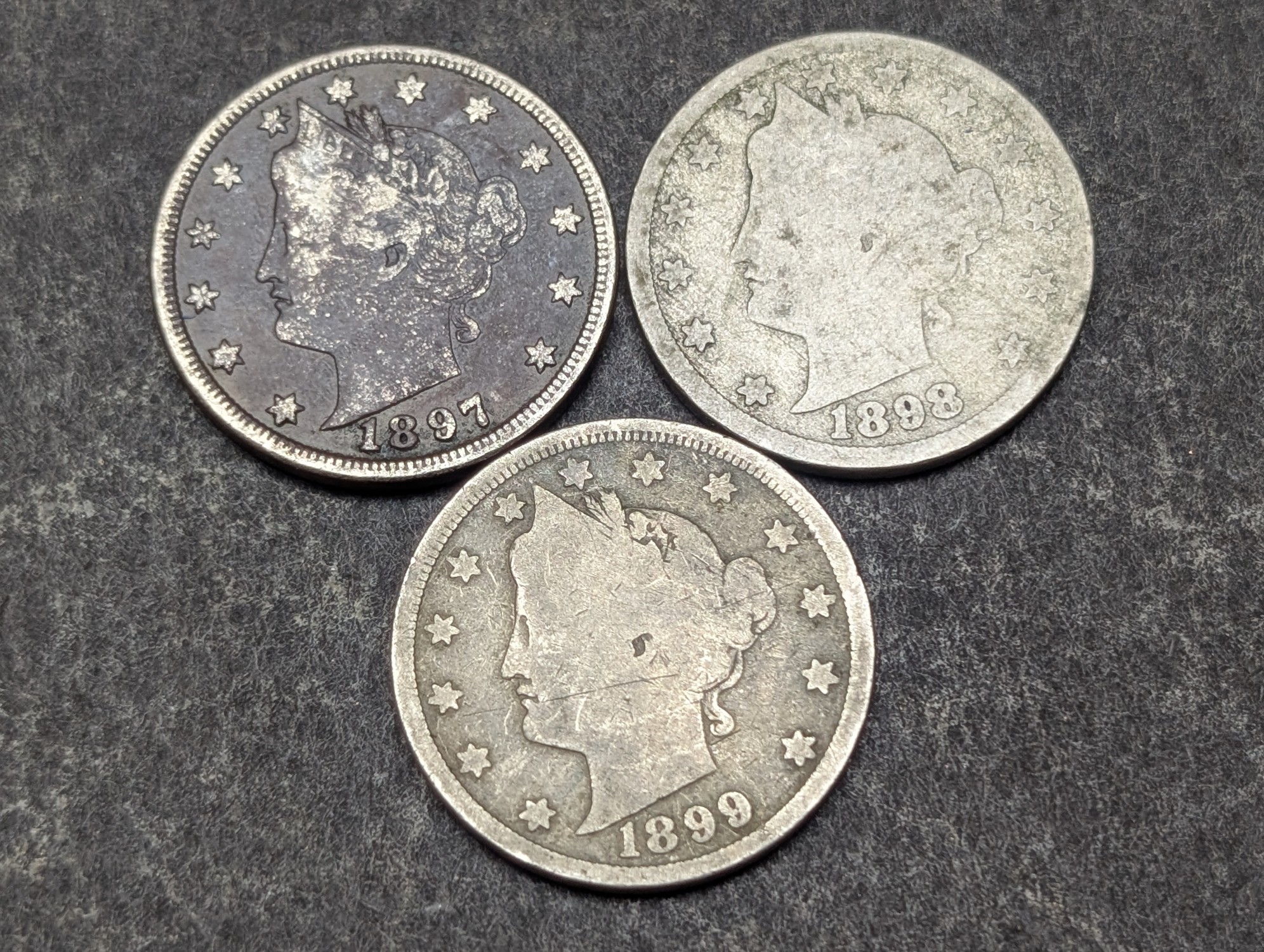 1897, 1898, & 1899 Liberty Head V Nickels