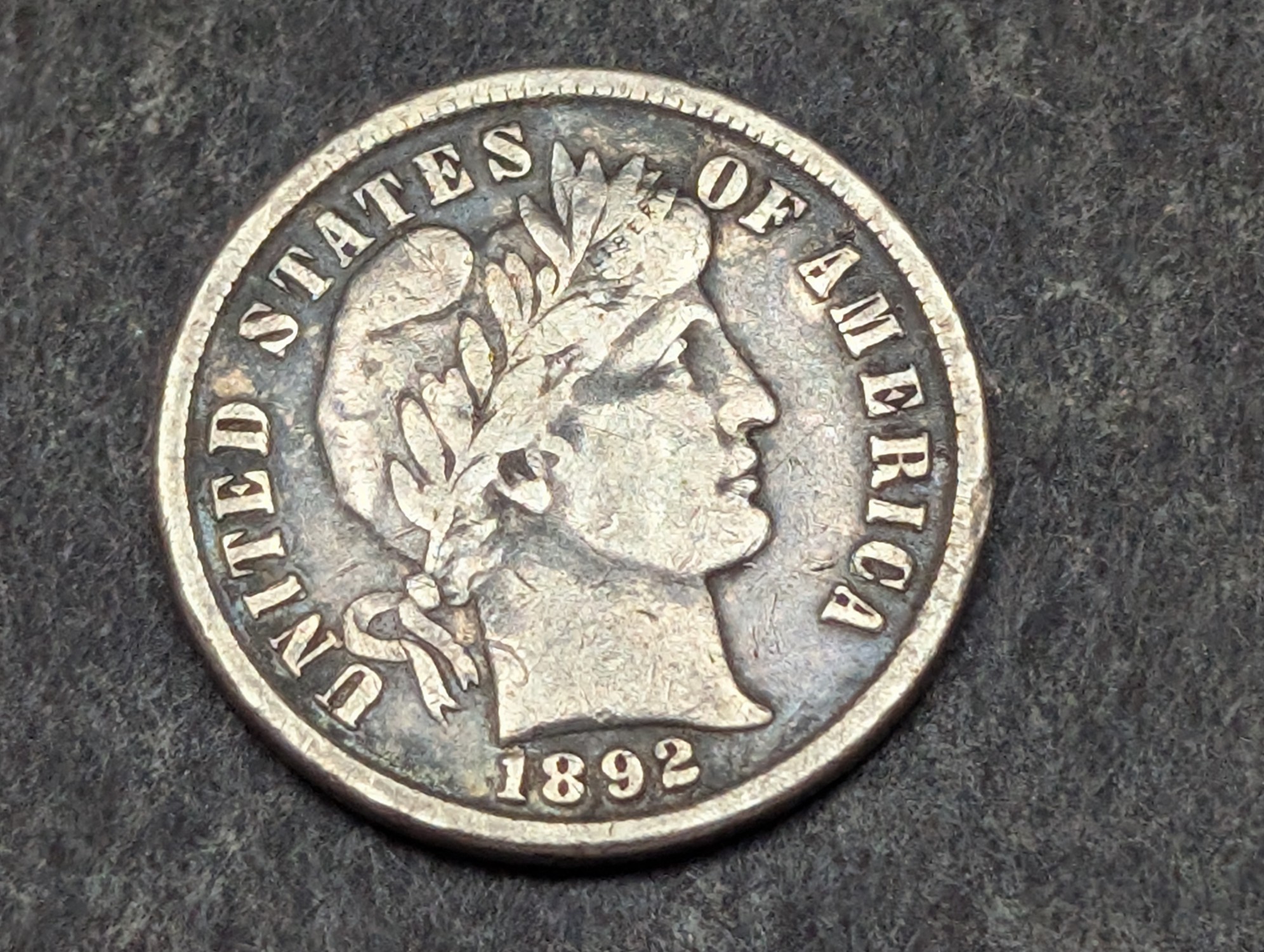 1892 Barber 90% Silver Dime - Full Liberty