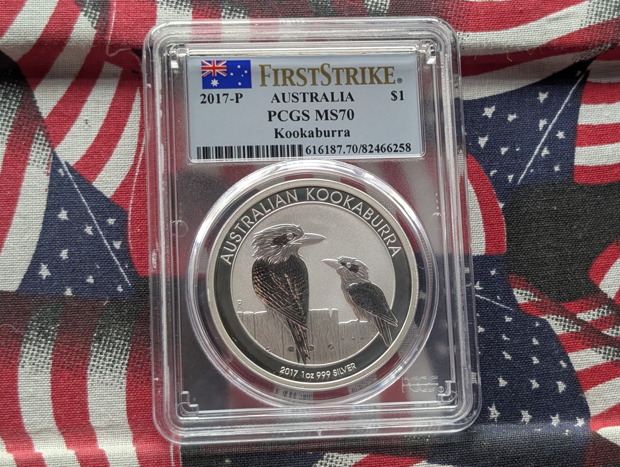 2017-P Australia 1 Oz. .999 Silver Kookaburra $1 PCGS MS70