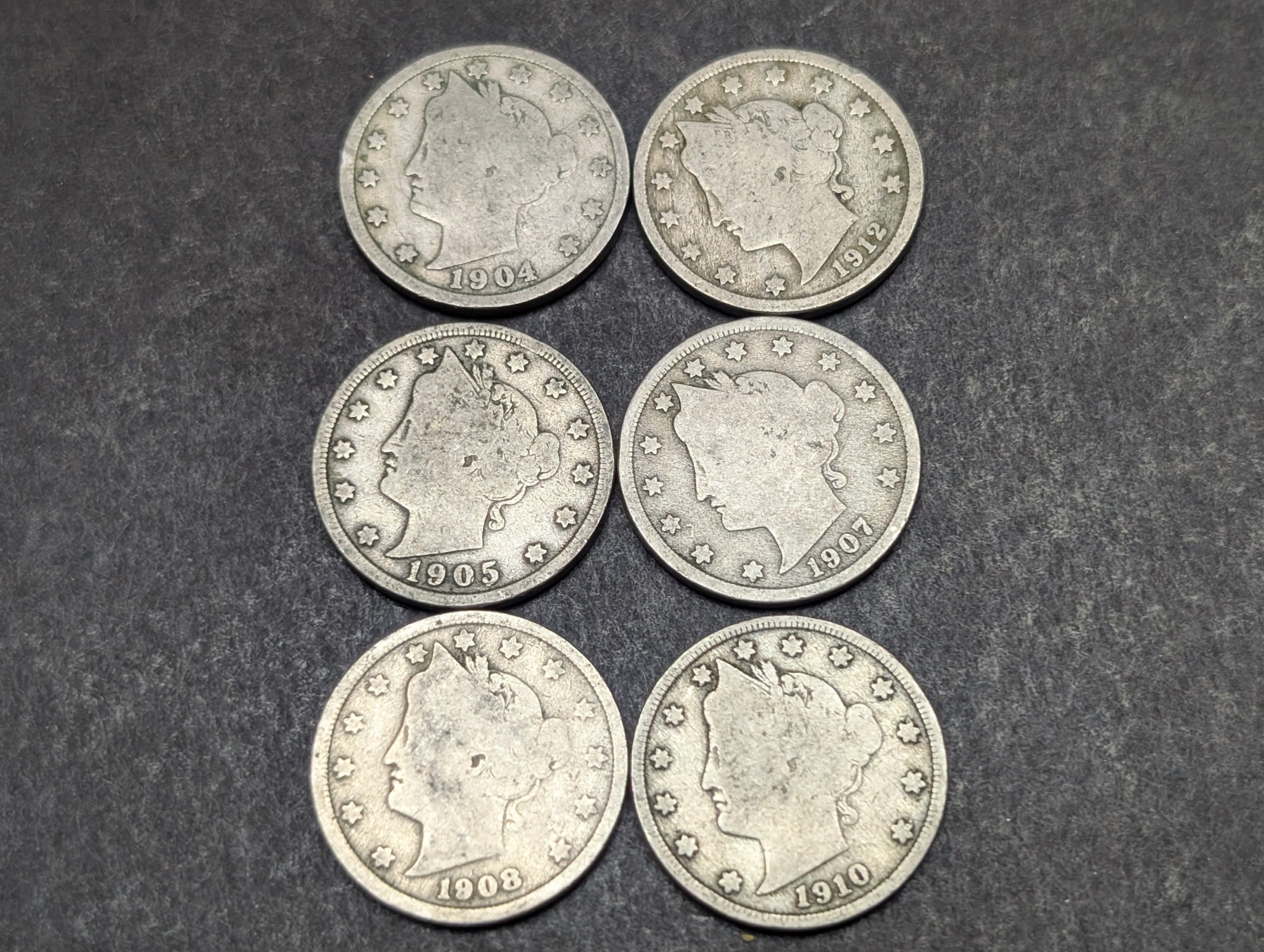 1901-1912 Liberty Head V Nickels - Consecutive Dates - 12 Coins