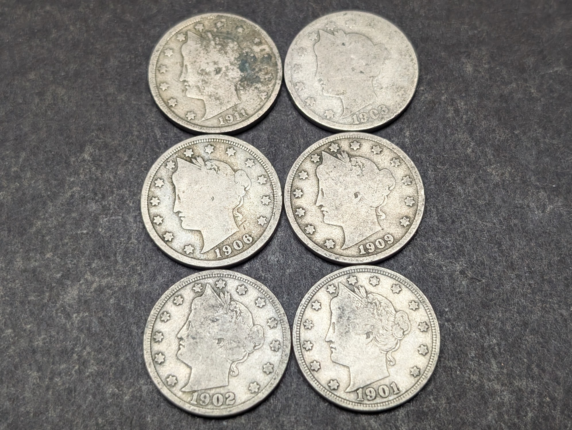 1901-1912 Liberty Head V Nickels - Consecutive Dates - 12 Coins
