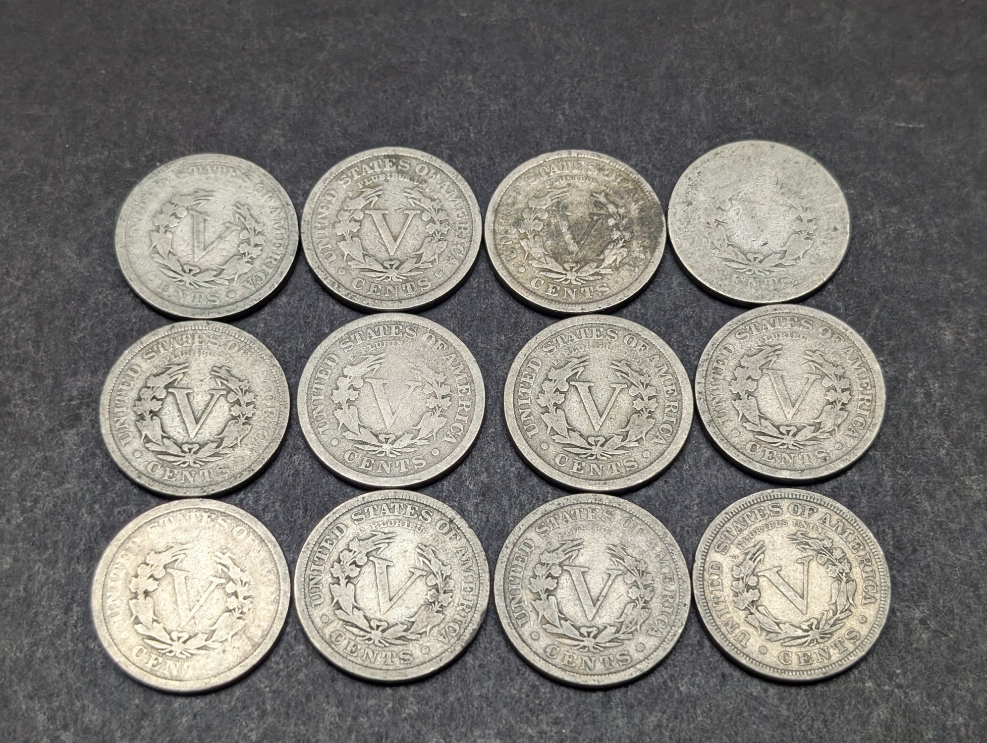 1901-1912 Liberty Head V Nickels - Consecutive Dates - 12 Coins