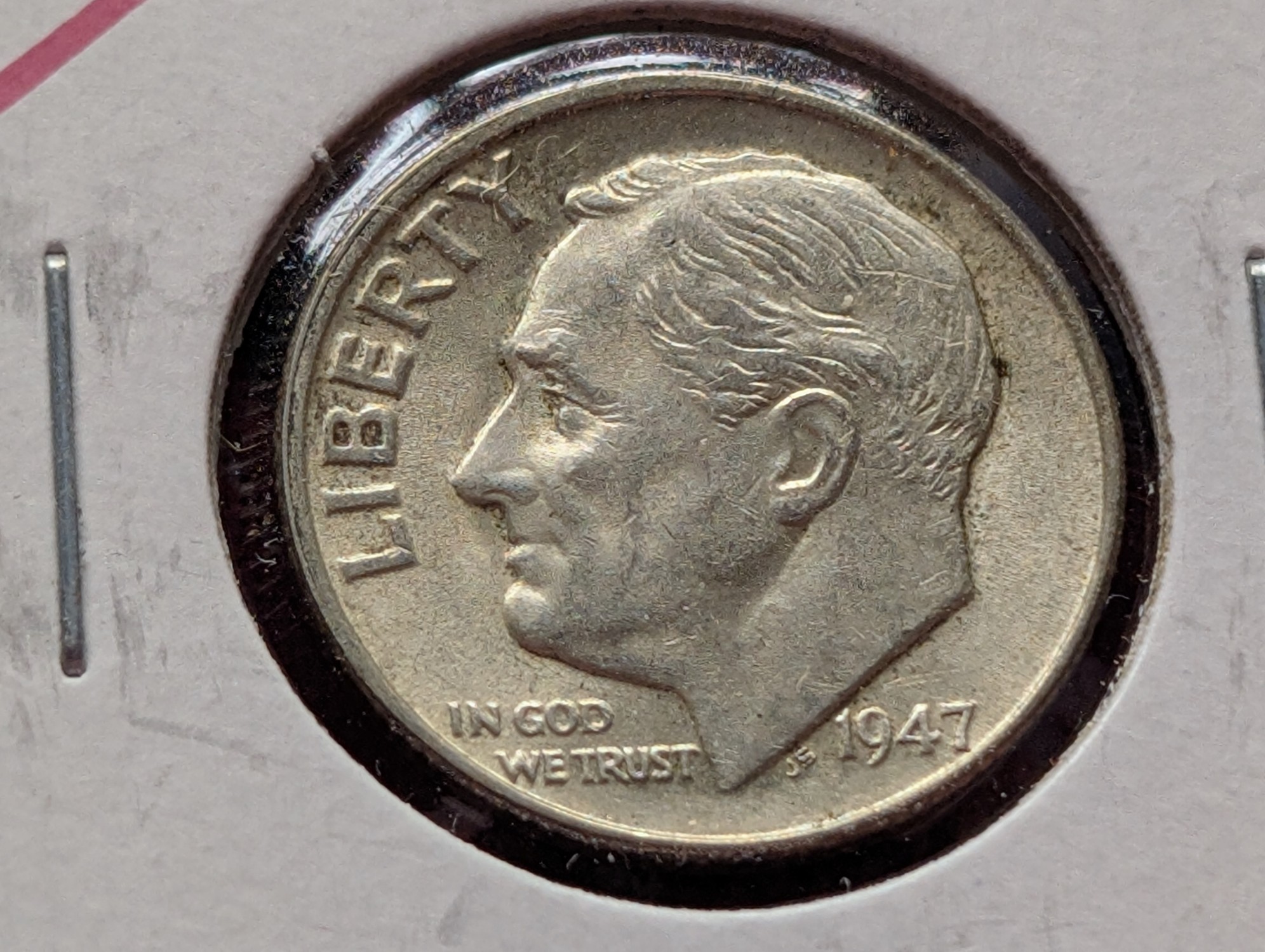 (4) 1947 Roosevelt 90% Silver Dimes - One with Full Bands