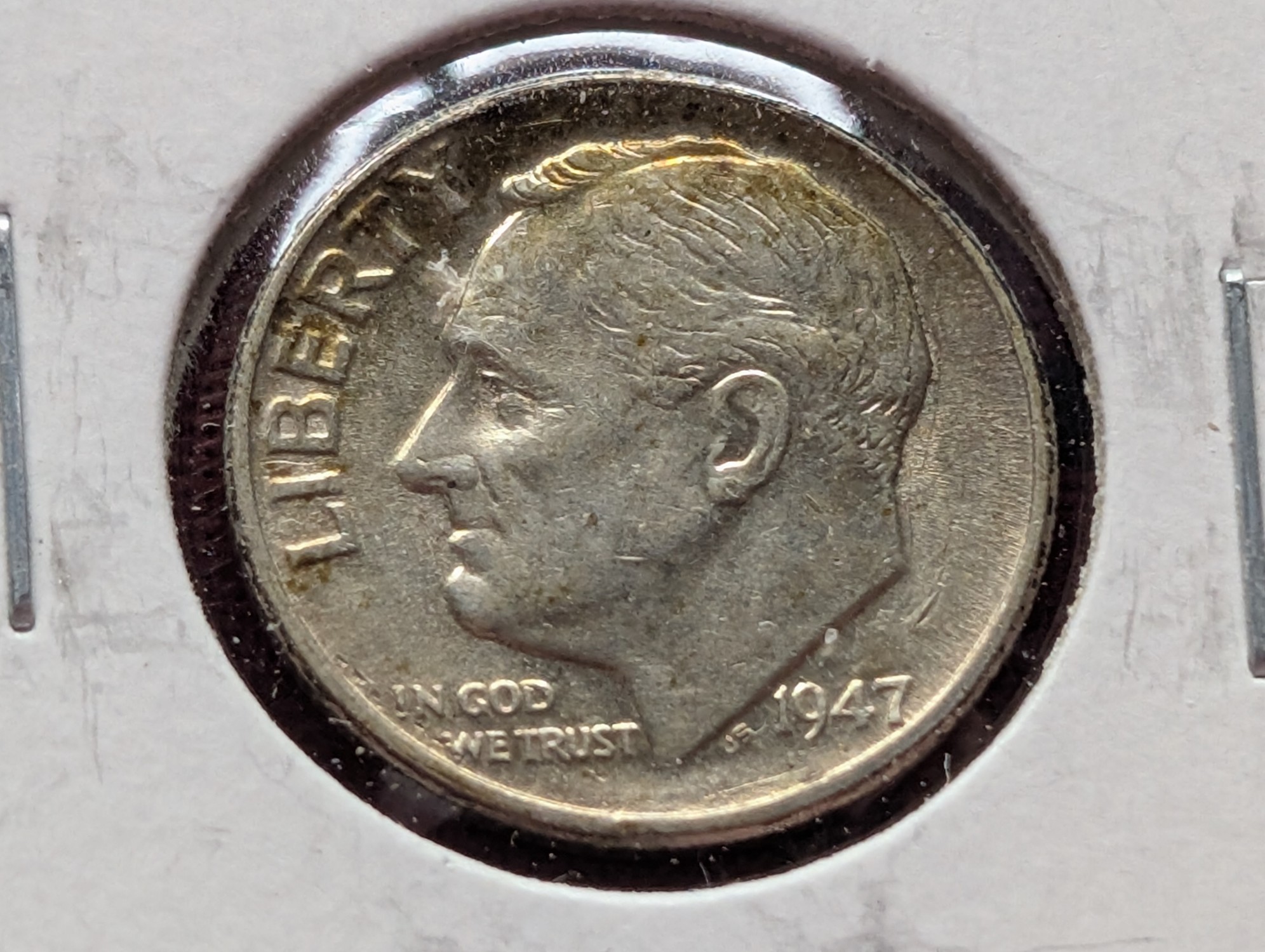 (4) 1947 Roosevelt 90% Silver Dimes - One with Full Bands