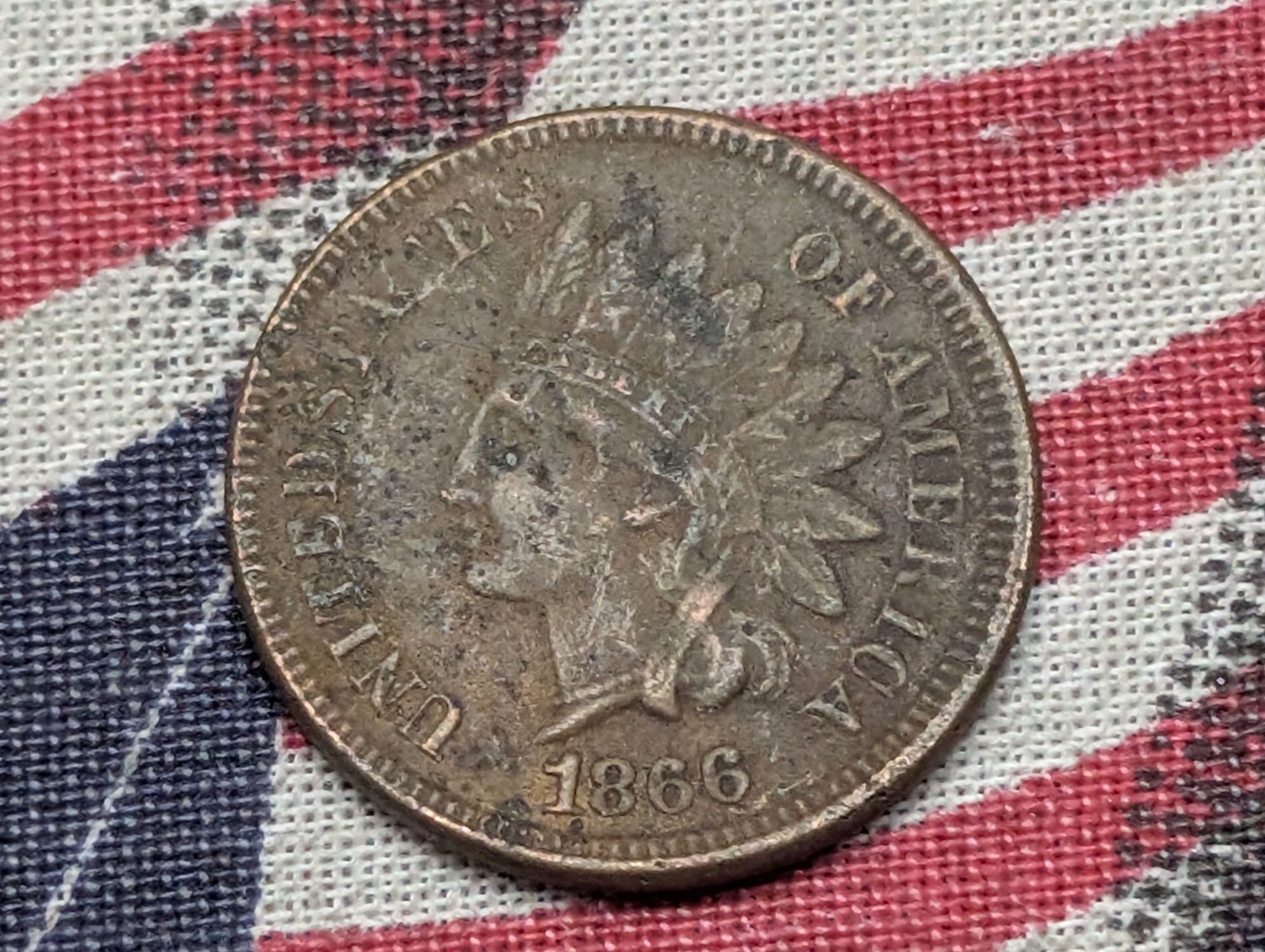1866 US Indian Head Cent! Semi Key Date! VF/XF Details! Low Mintage!