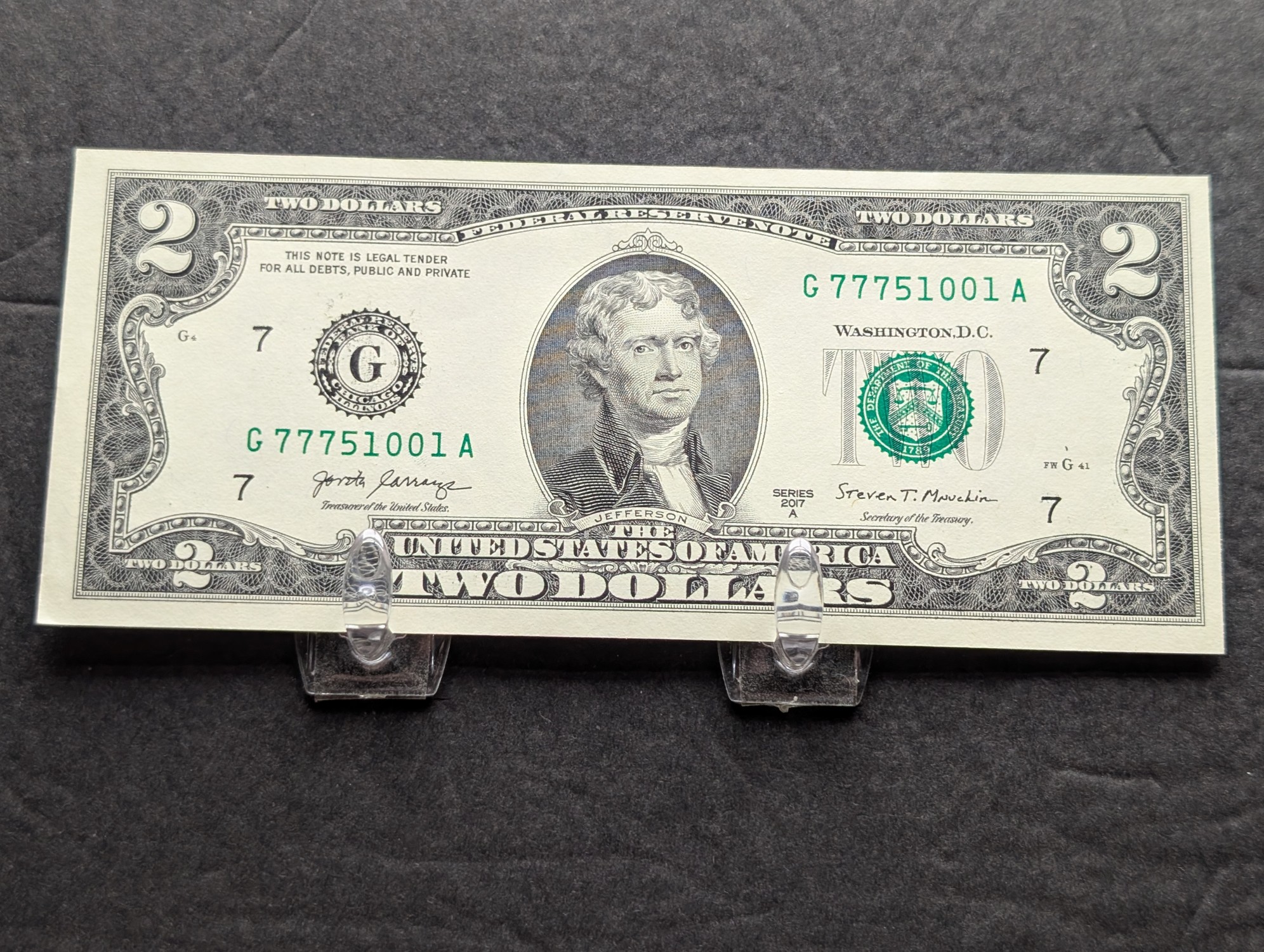 (5) 2017 A Series $2 Bills W/ Consecutive Serial Numbers - Lucky 777's