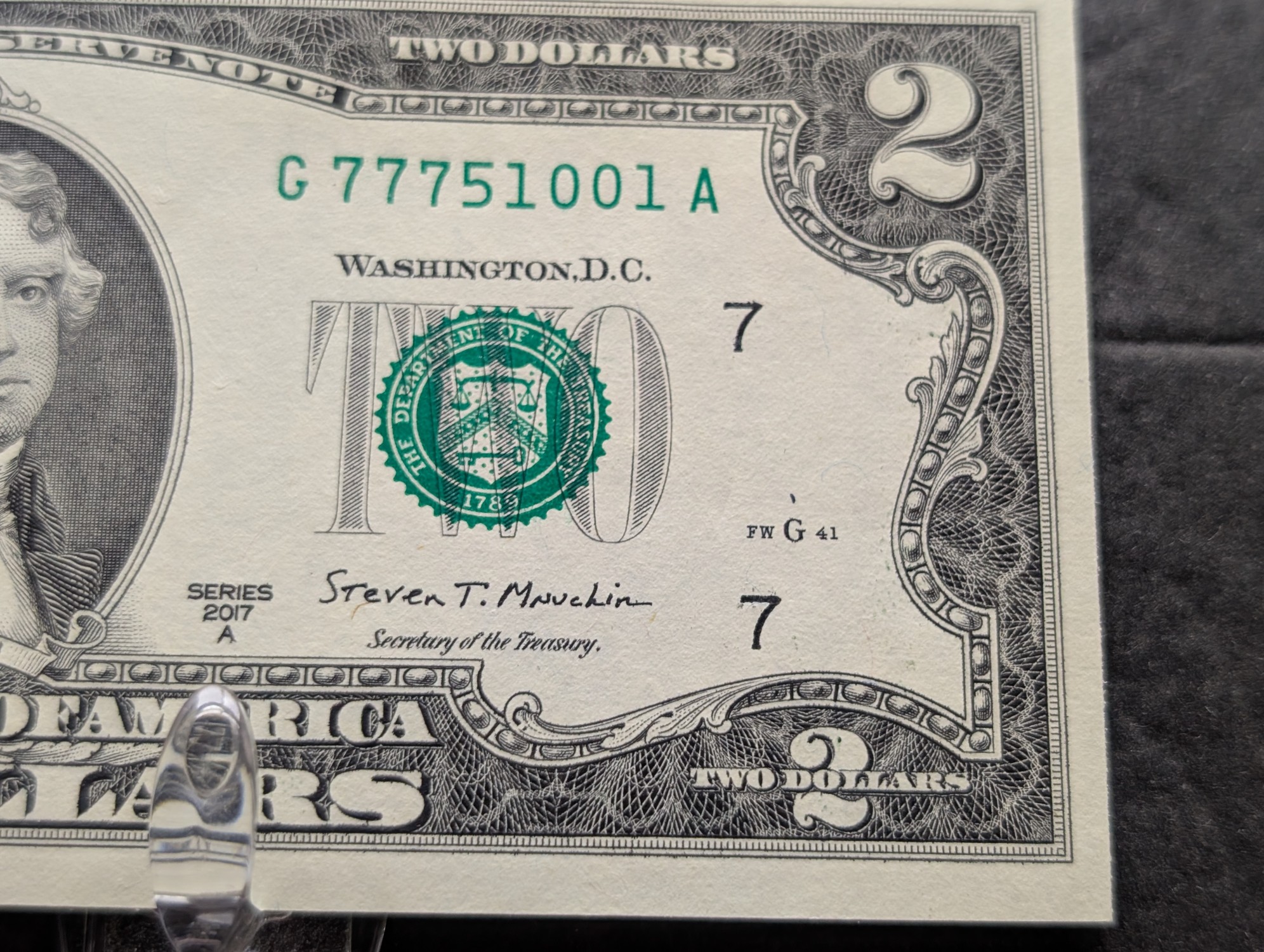 (5) 2017 A Series $2 Bills W/ Consecutive Serial Numbers - Lucky 777's