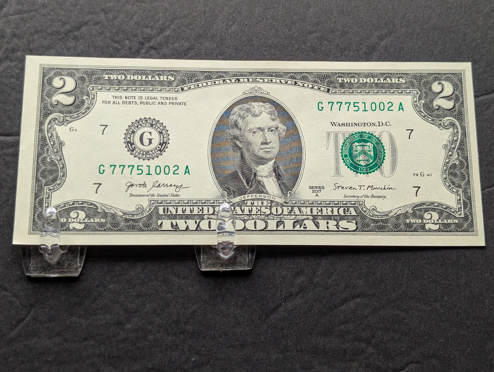 (5) 2017 A Series $2 Bills W/ Consecutive Serial Numbers - Lucky 777's