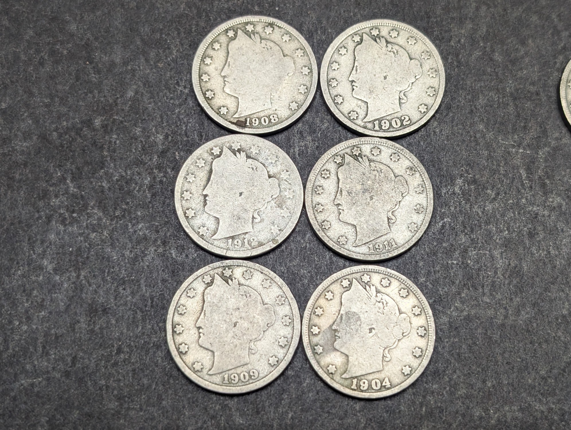 1901-1912 Liberty Head V Nickels - Consecutive Dates - 12 Coins