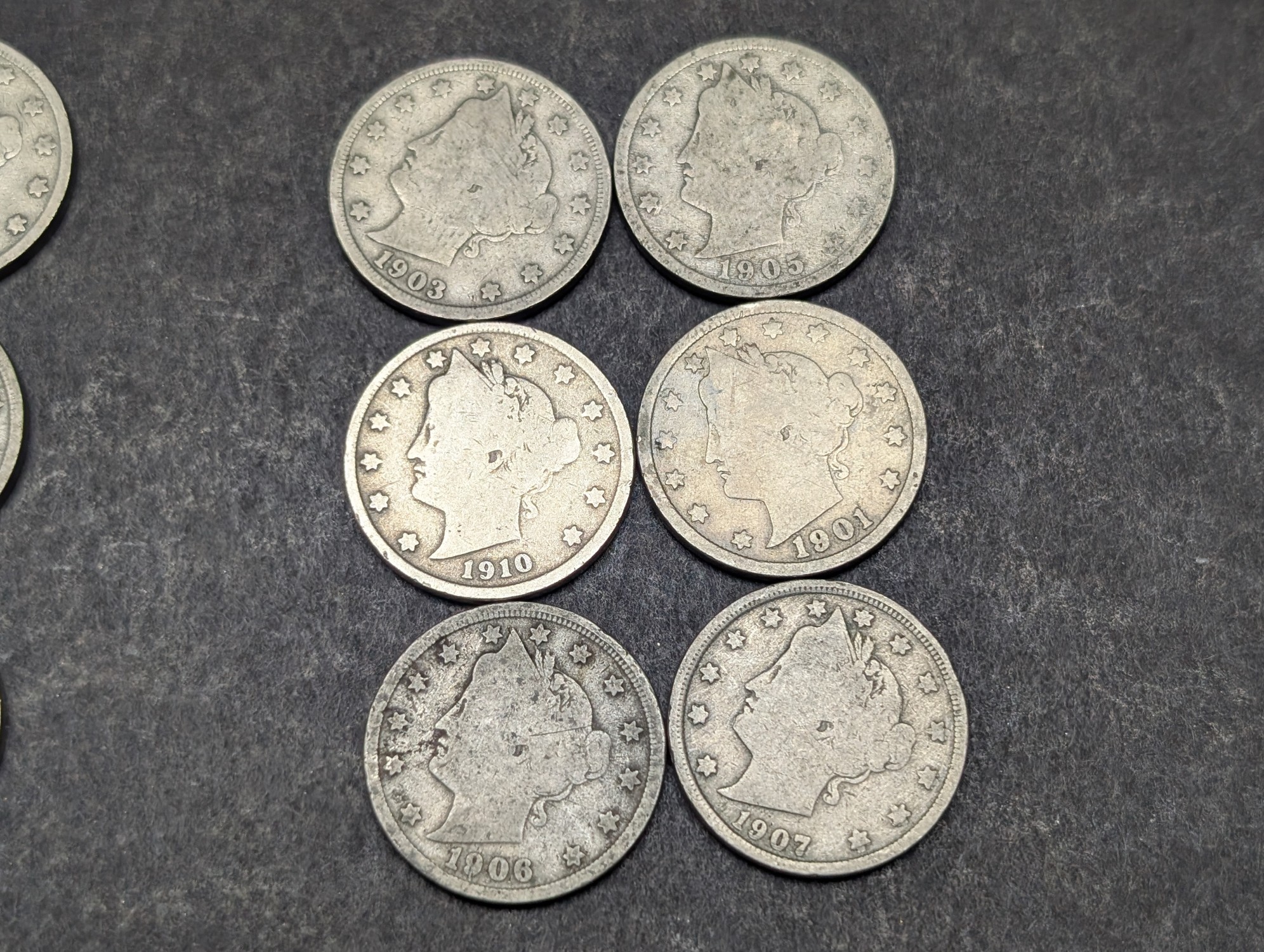 1901-1912 Liberty Head V Nickels - Consecutive Dates - 12 Coins