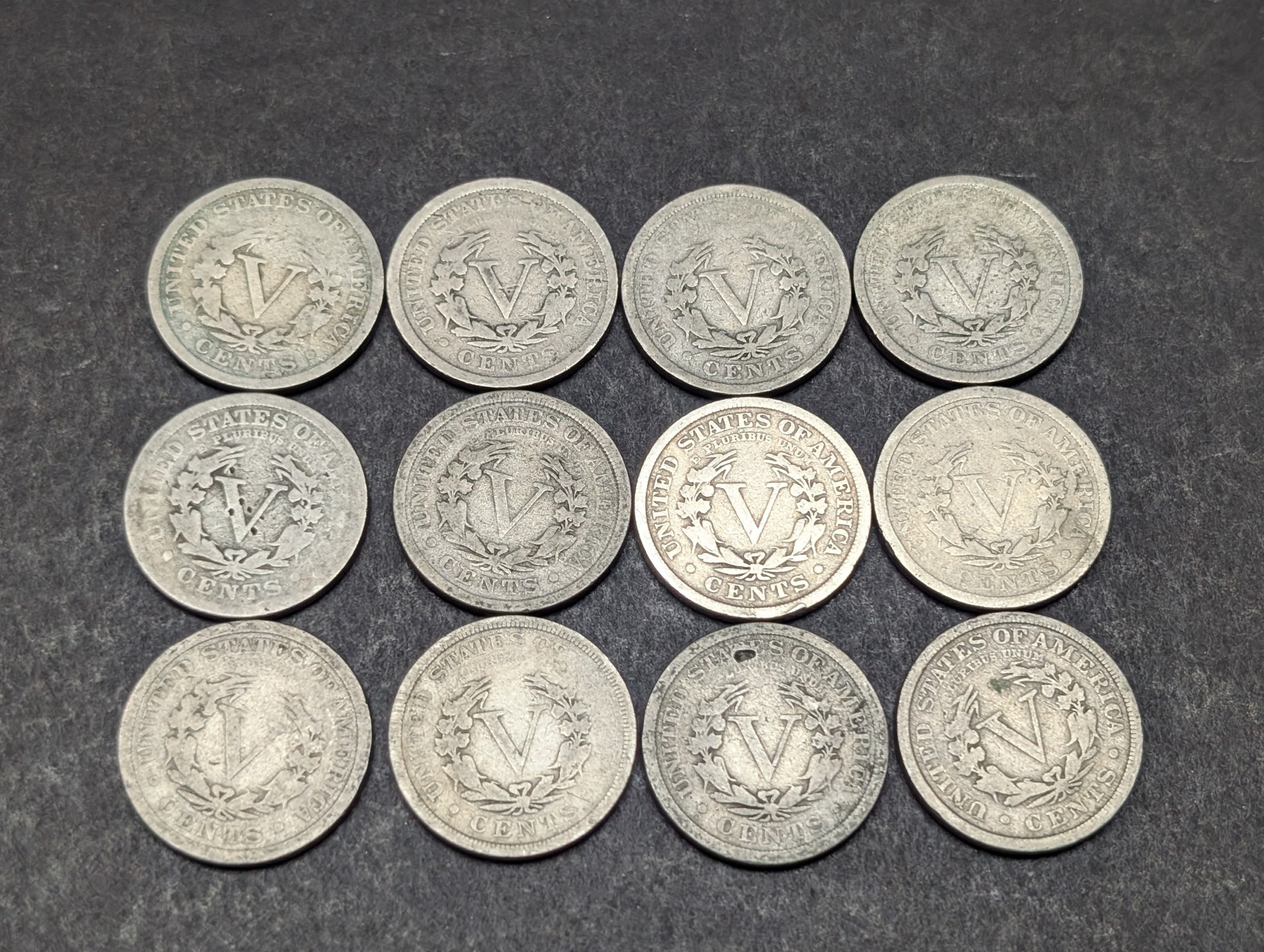 1901-1912 Liberty Head V Nickels - Consecutive Dates - 12 Coins