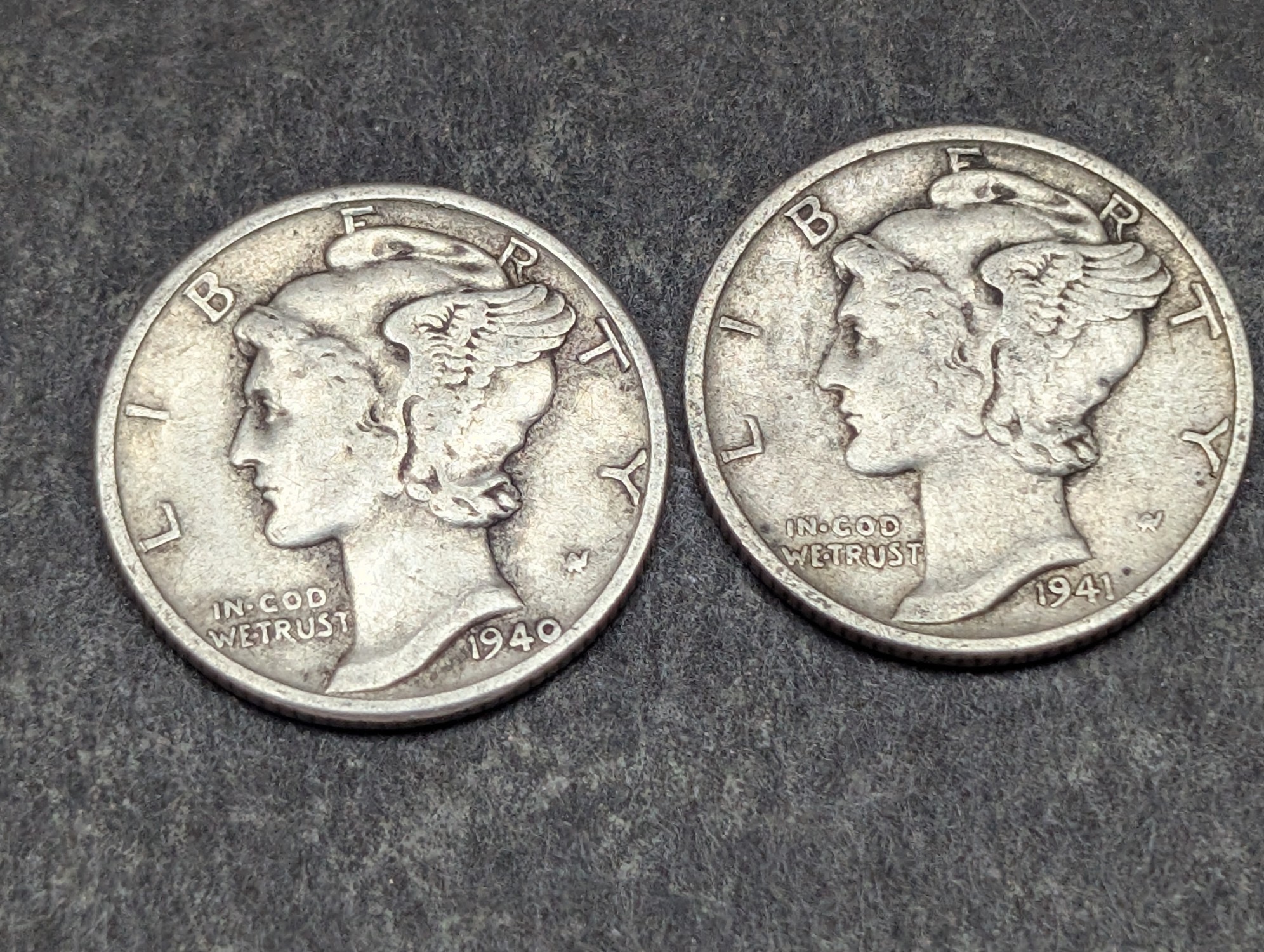 1940, 1941, & 1945 Mercury 90% Silver Dimes