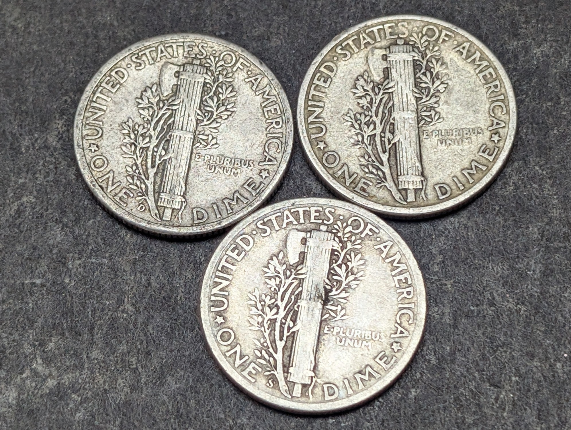 1944-P, D, & S Mercury 90% Silver Dimes
