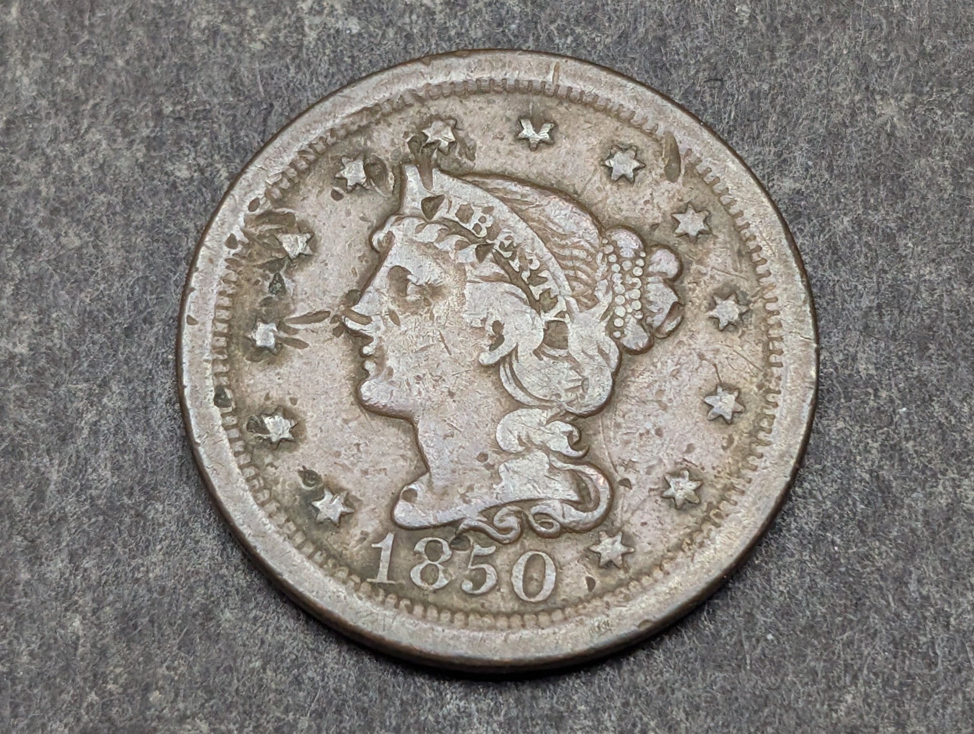 1850 Braided Hair Large Cent