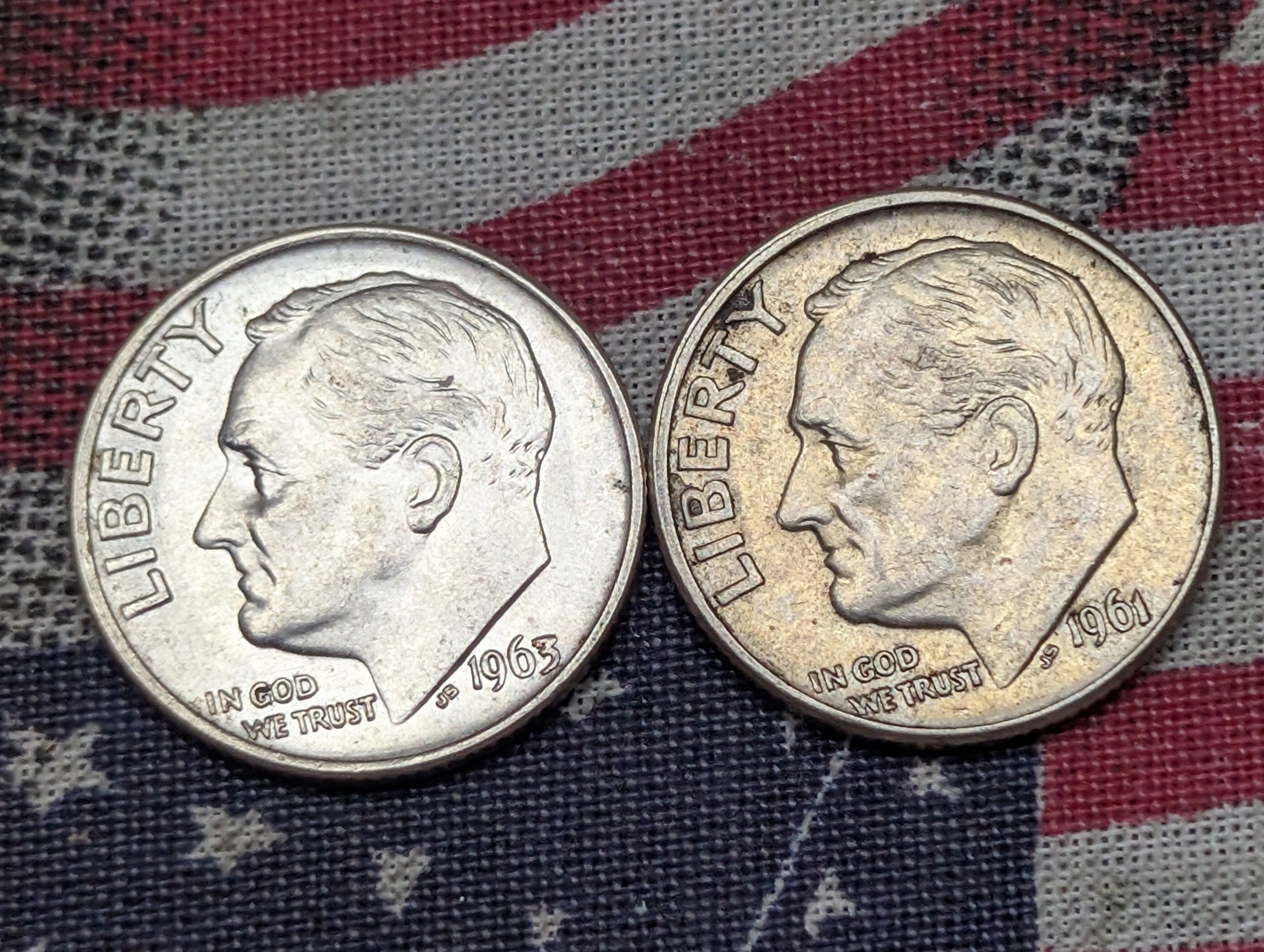 1961-D & 1963 Roosevelt Dimes, 90% Silver