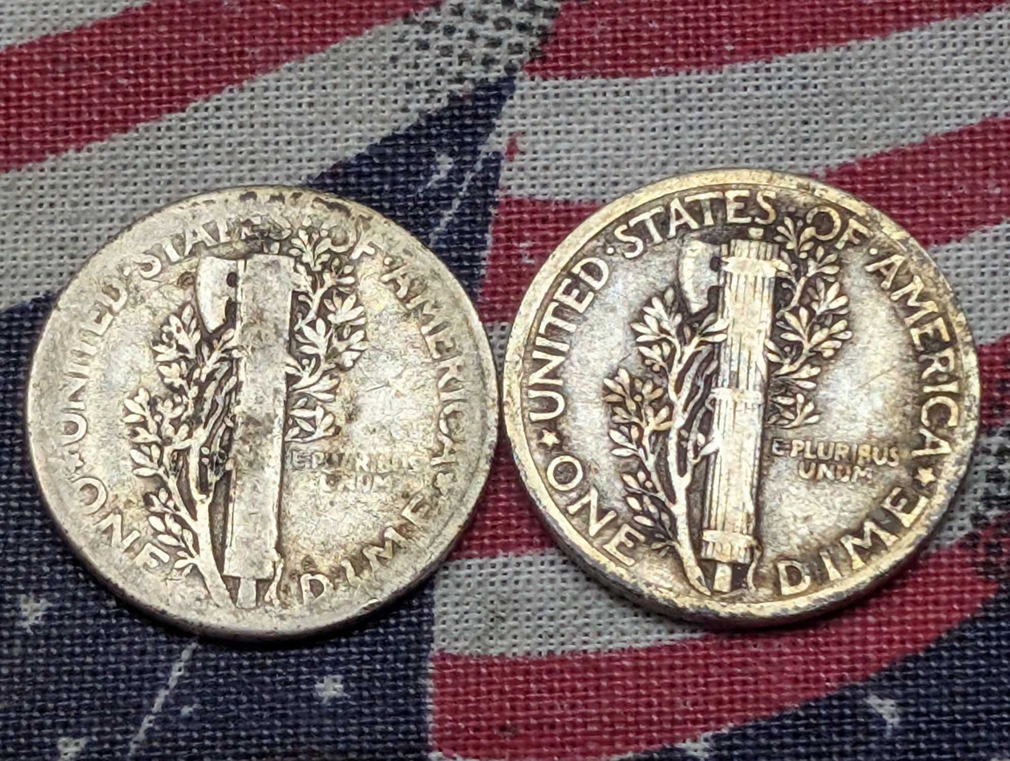 1934 & 1939 Mercury Dimes, 90% Silver