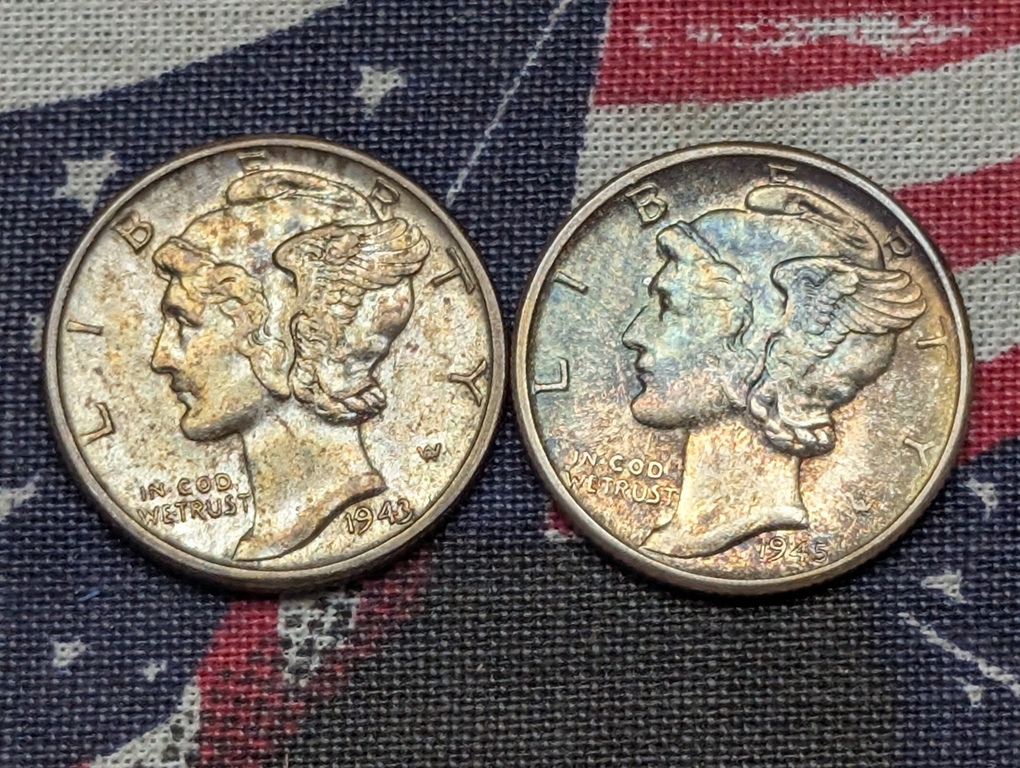 1943 & 1945-D Mercury Dimes, 90% Silver