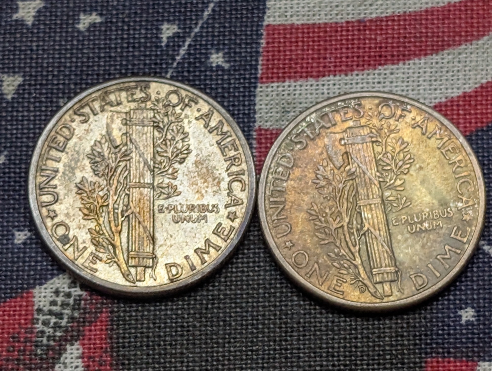 1943 & 1945-D Mercury Dimes, 90% Silver