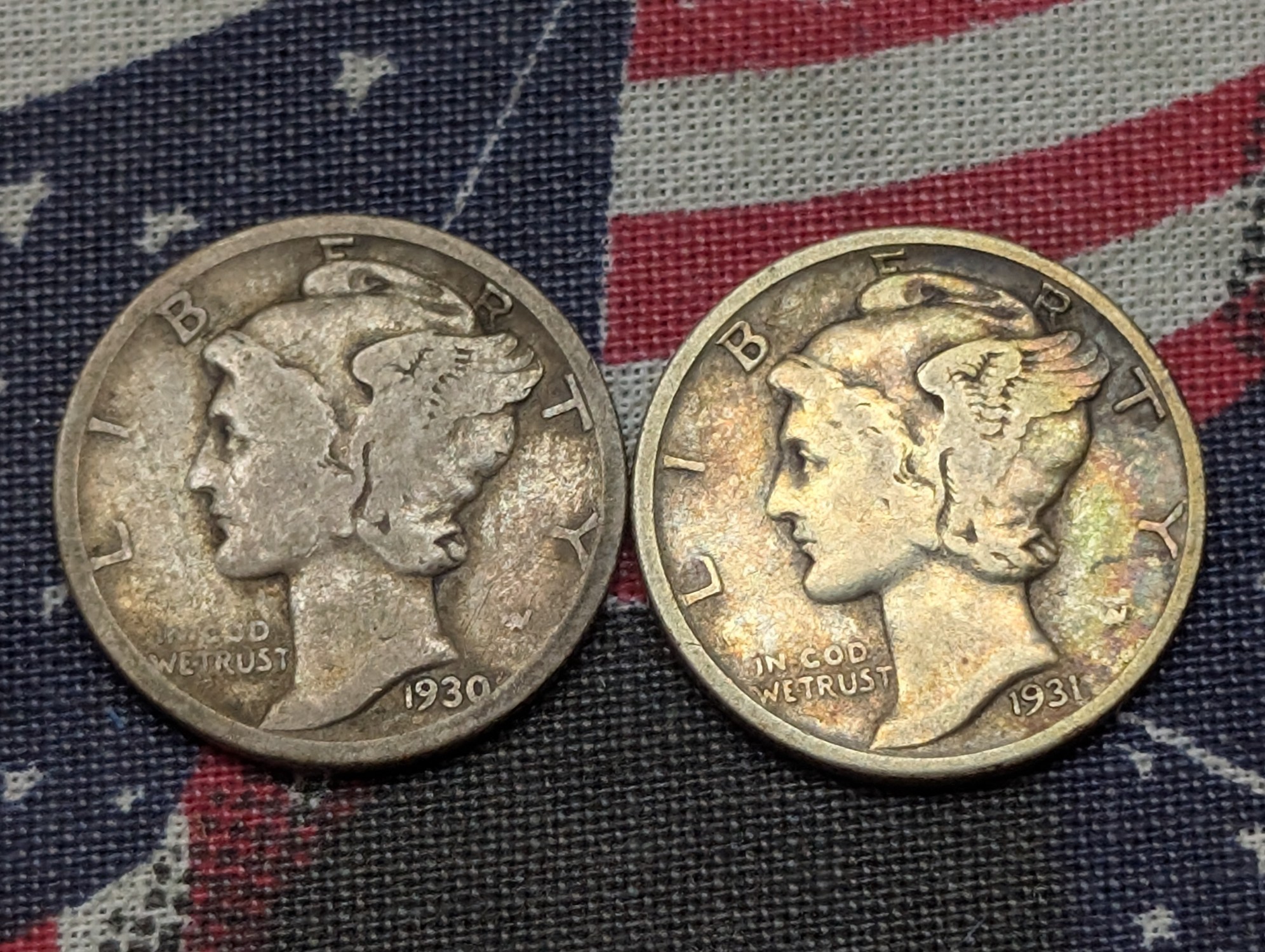 1930 & 1931 Mercury Dimes, 90% Silver
