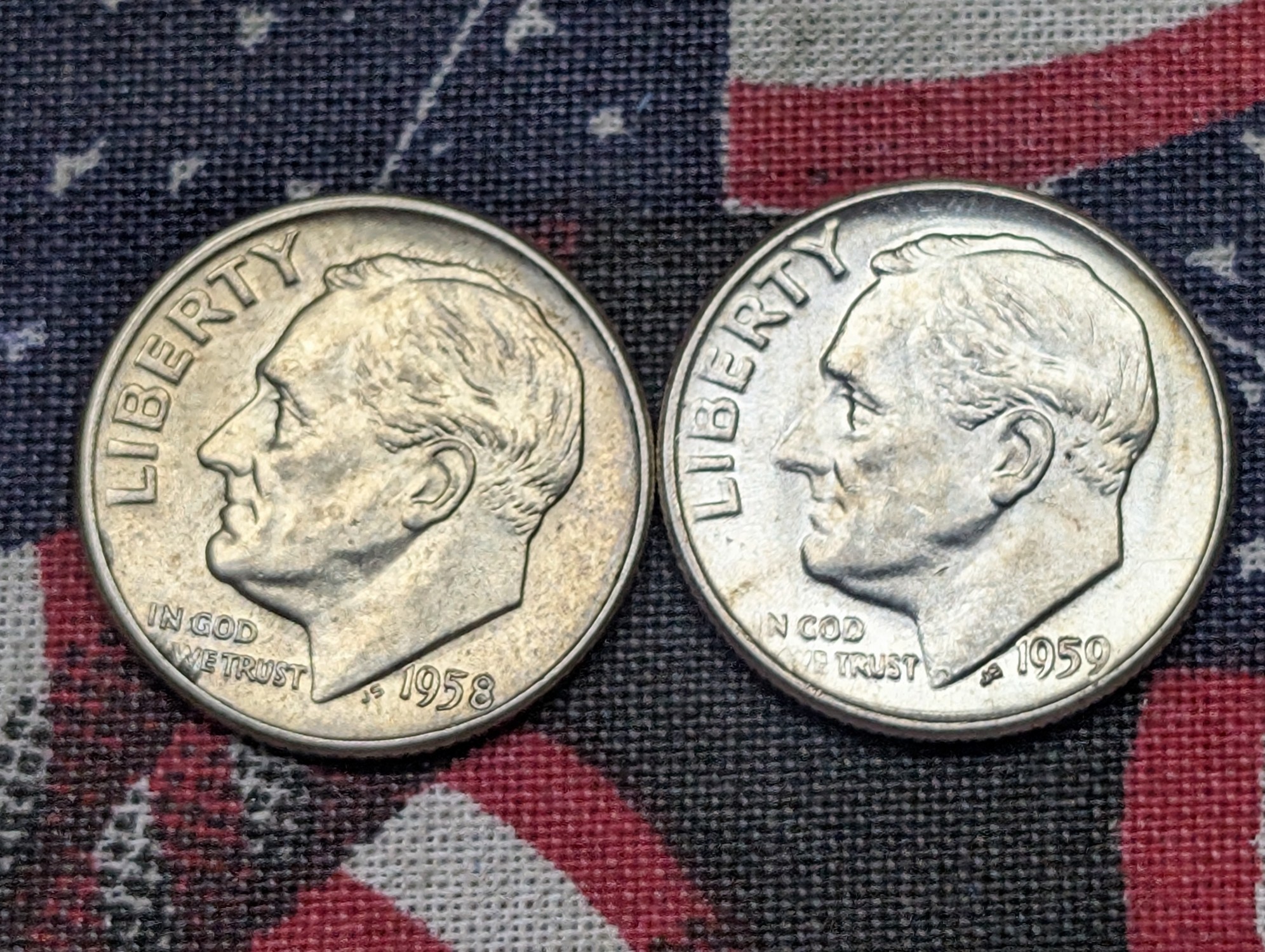 1958-D & 1959 Roosevelt Dimes, 90% Silver